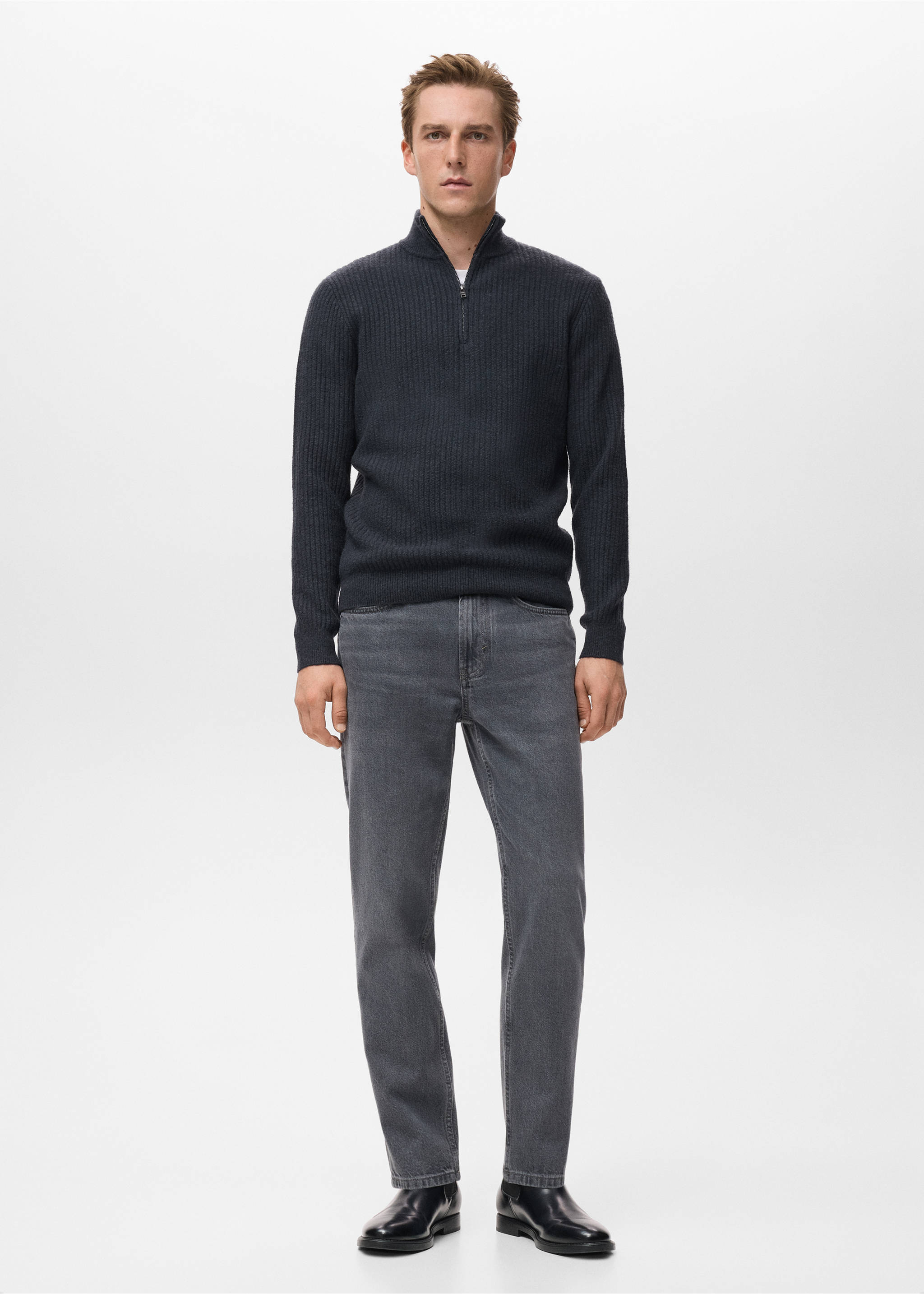 Ribbed sweater with zip neck - General plane, Indigo Blue. Ref: 17007899-00.