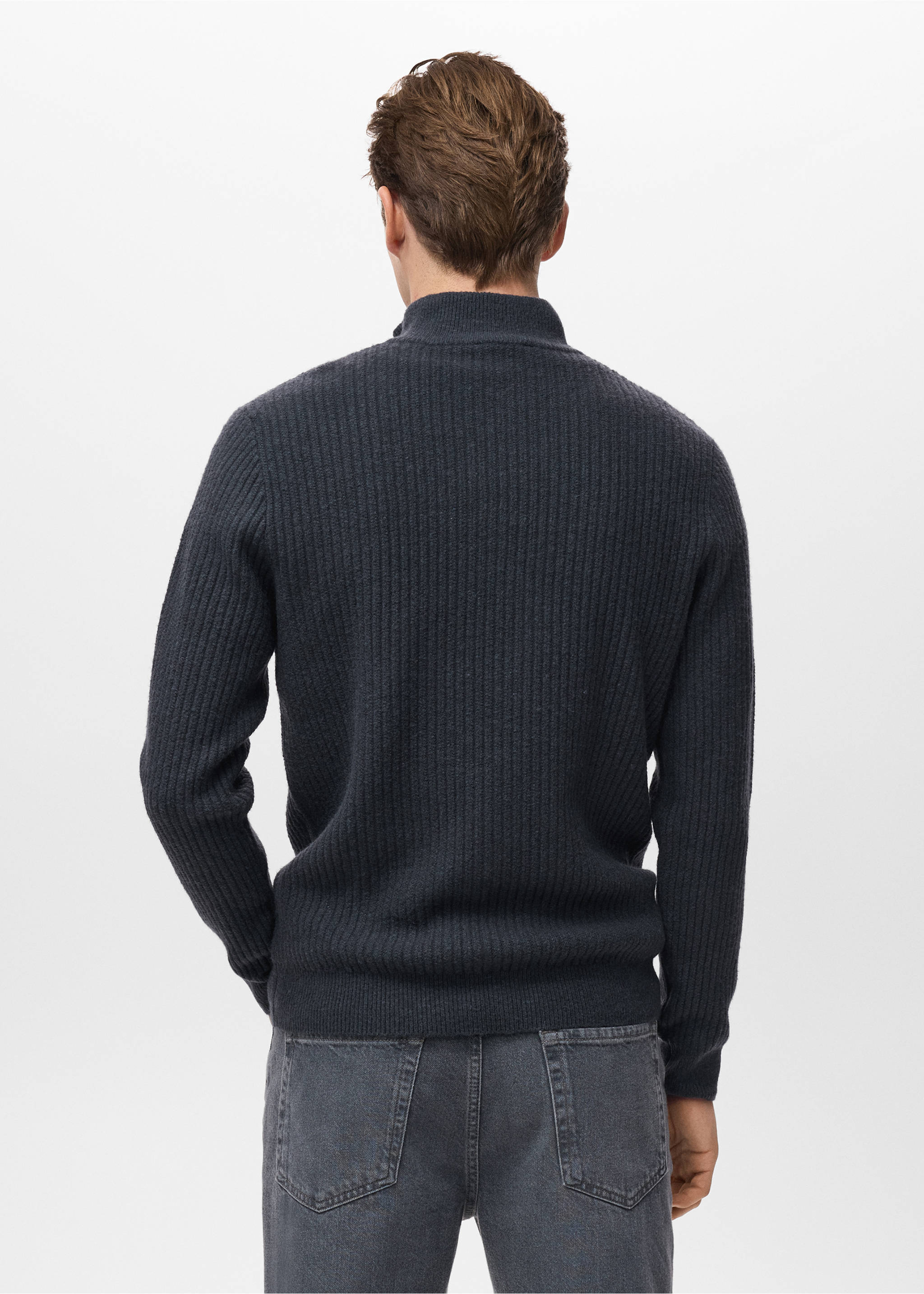 Ribbed sweater with zip neck - Reverse of the article, Indigo Blue. Ref: 17007899-00.
