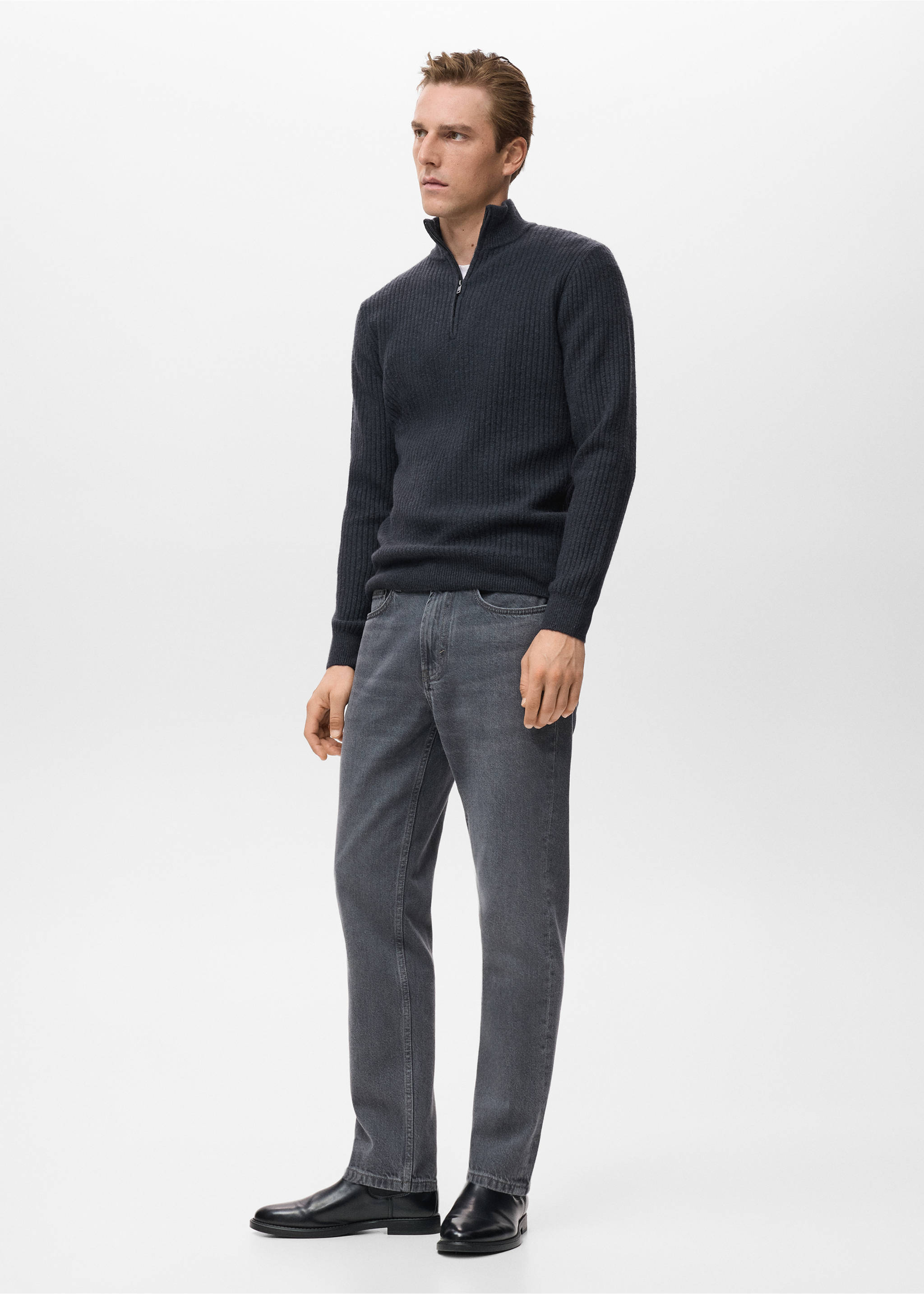 Ribbed sweater with zip neck - Details of the article 2, Indigo Blue. Ref: 17007899-00.