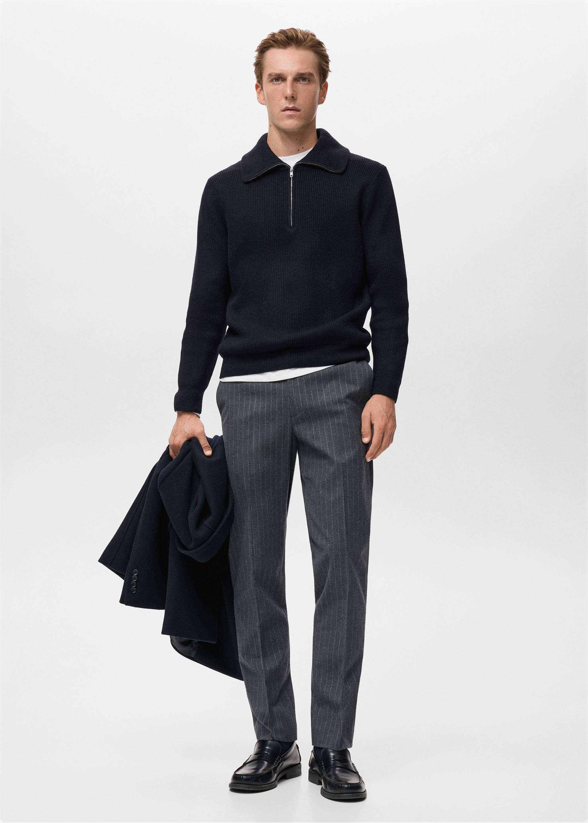 Knitted sweater with zip collar - General plane, Navy. Ref: 17007901-00.