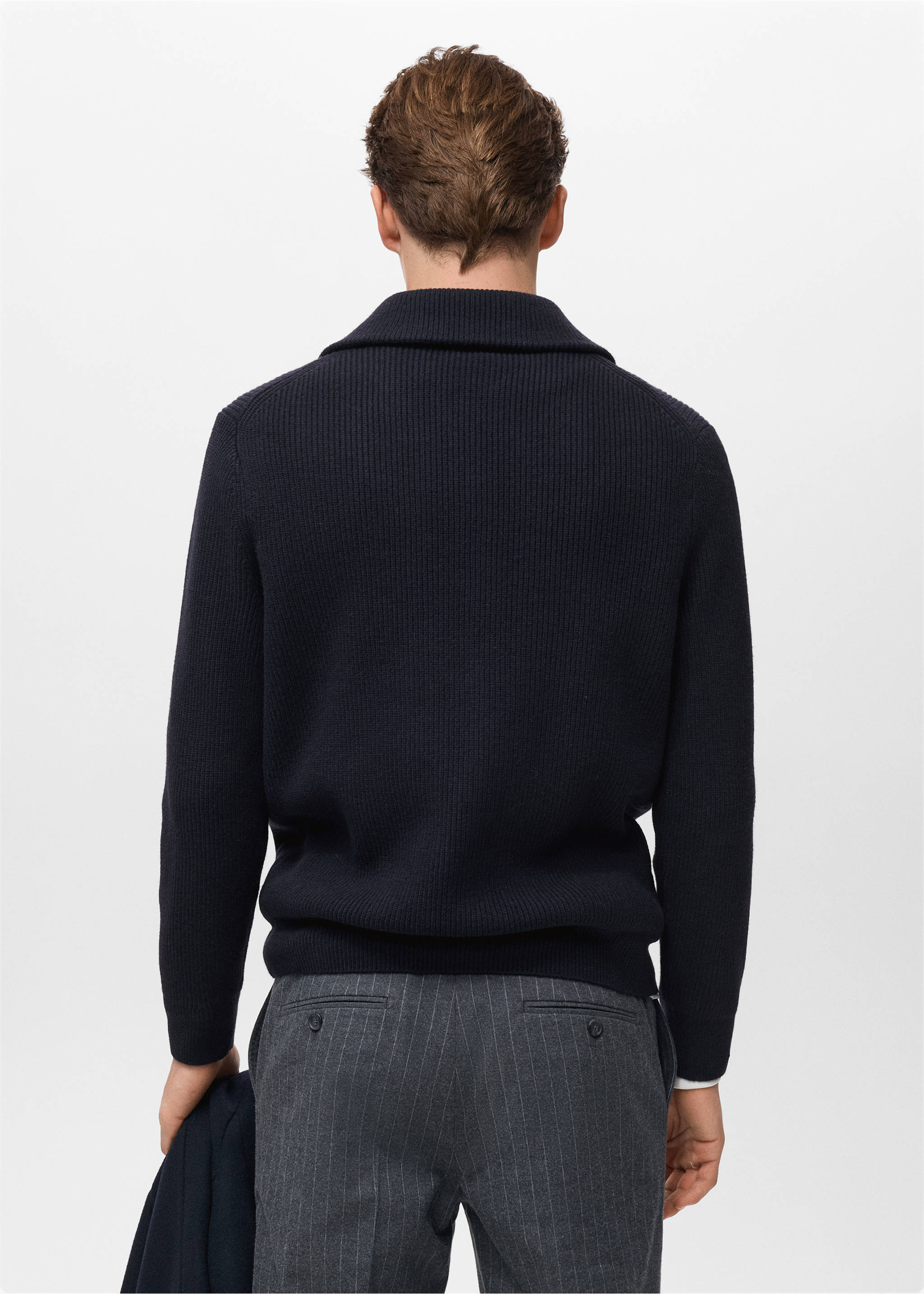 Knitted sweater with zip collar - Reverse of the article, Navy. Ref: 17007901-00.