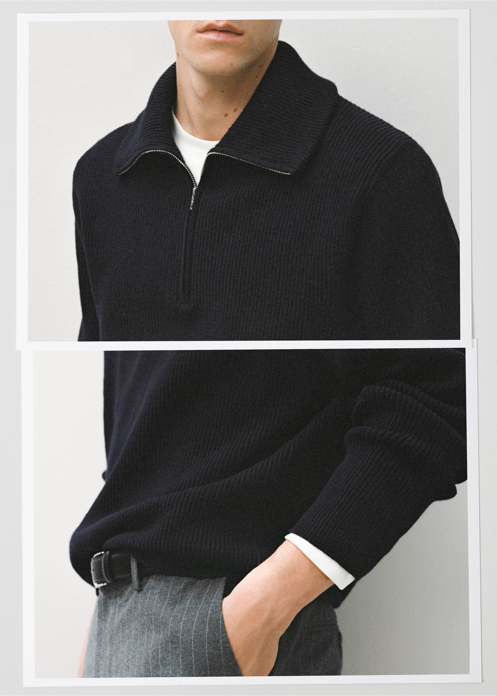 Knitted sweater with zip collar - Details of the article 3, Navy. Ref: 17007901-00.