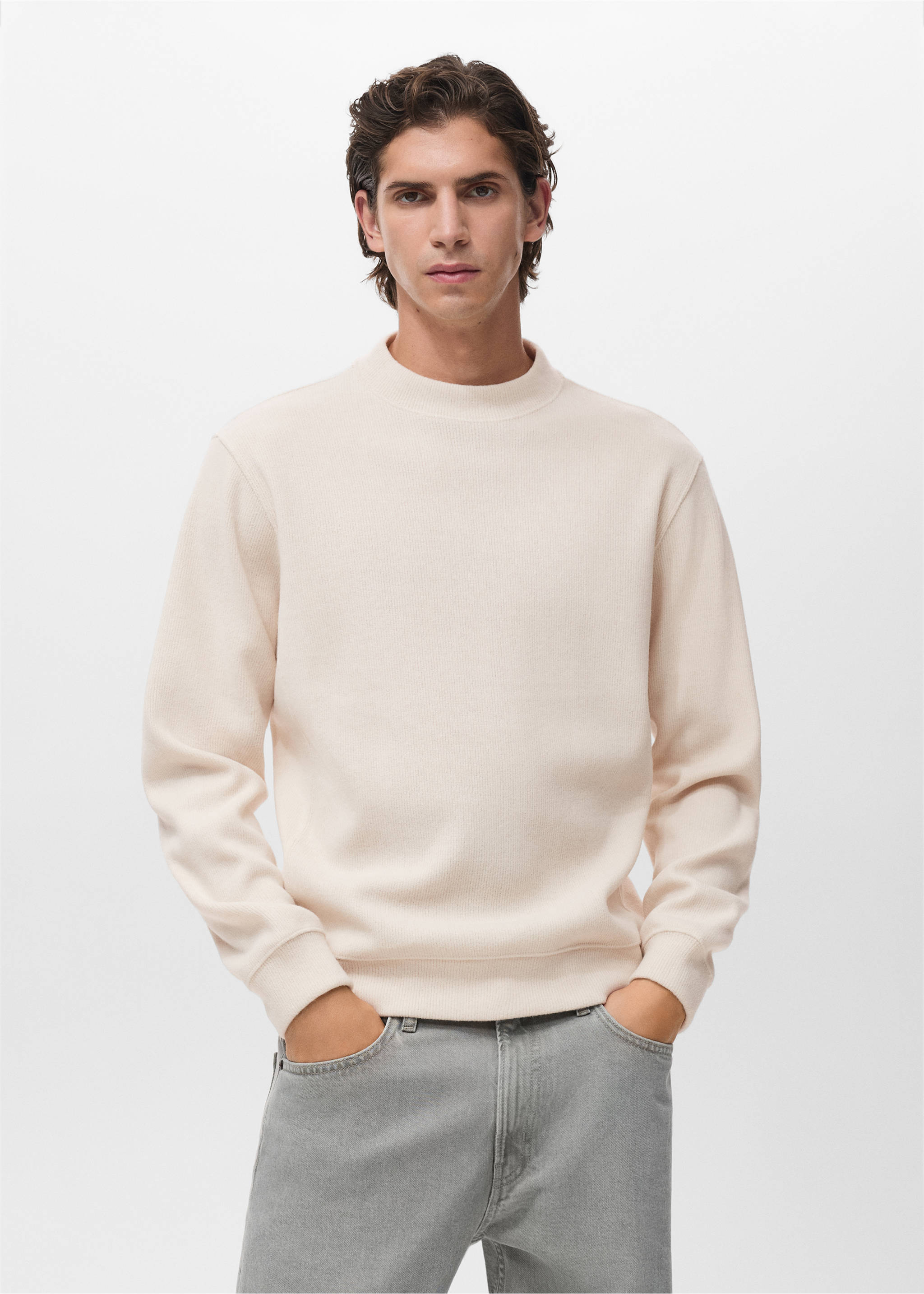 Regular Fit Sweatshirt aus Strick - Mittlere Ansicht, Ecru. Ref: 17007902-00.