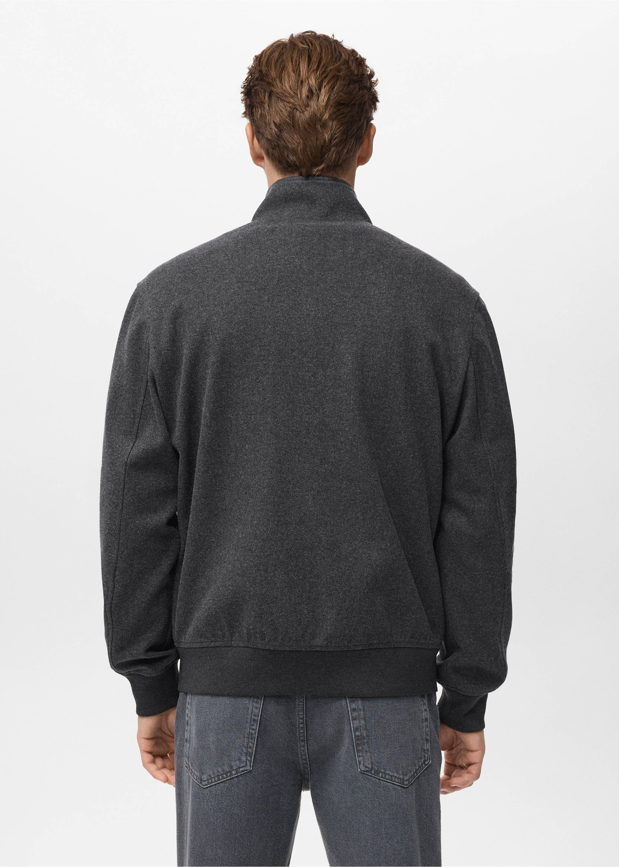 Dark grey mock collar sweatshirt, back view., Dark Heather Grey. Ref: 17007903-00.