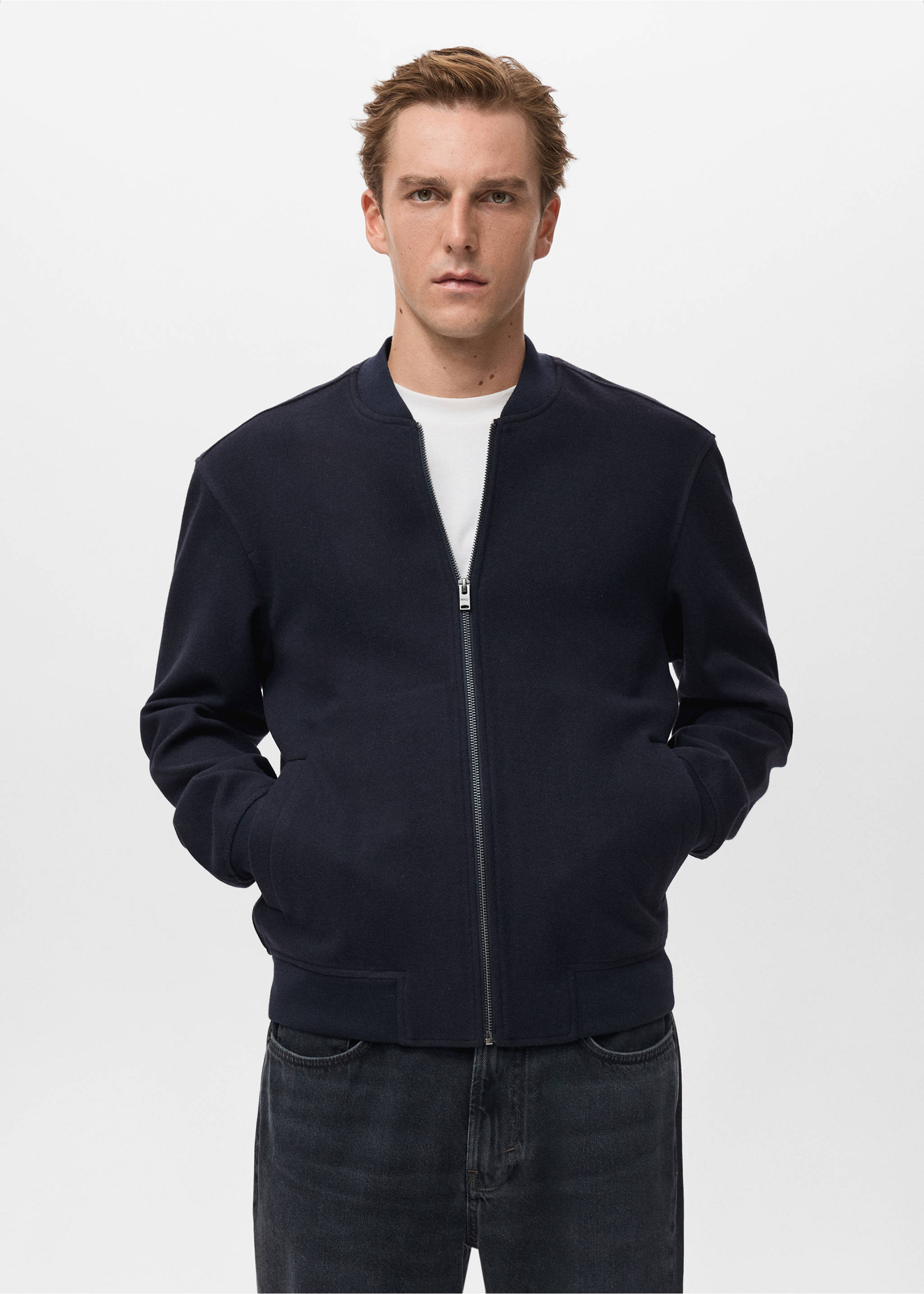 Bomber hoodie with zip - Medium plane, Navy. Ref: 17007905-00.