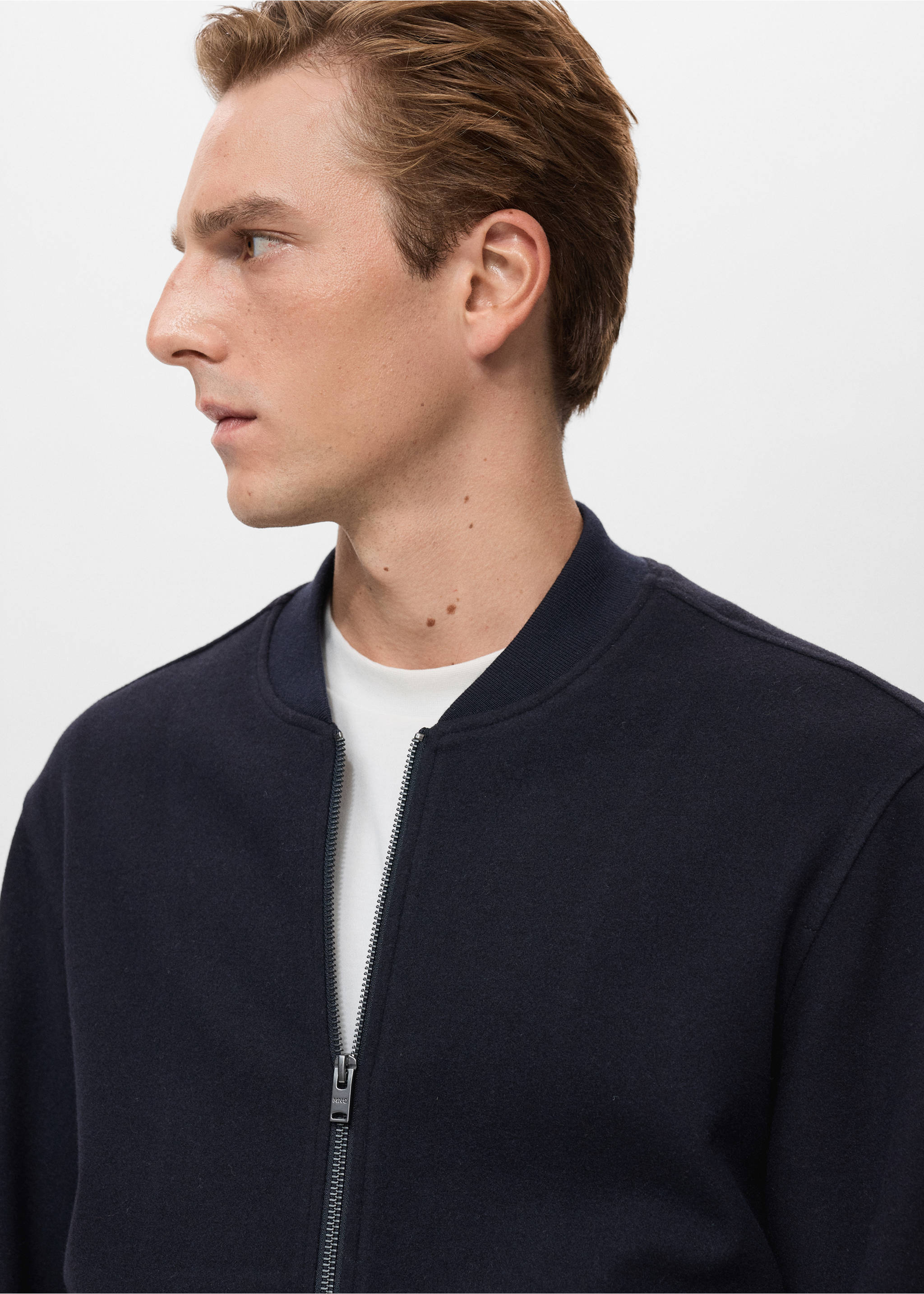Bomber hoodie with zip - Details of the article 1, Navy. Ref: 17007905-00.
