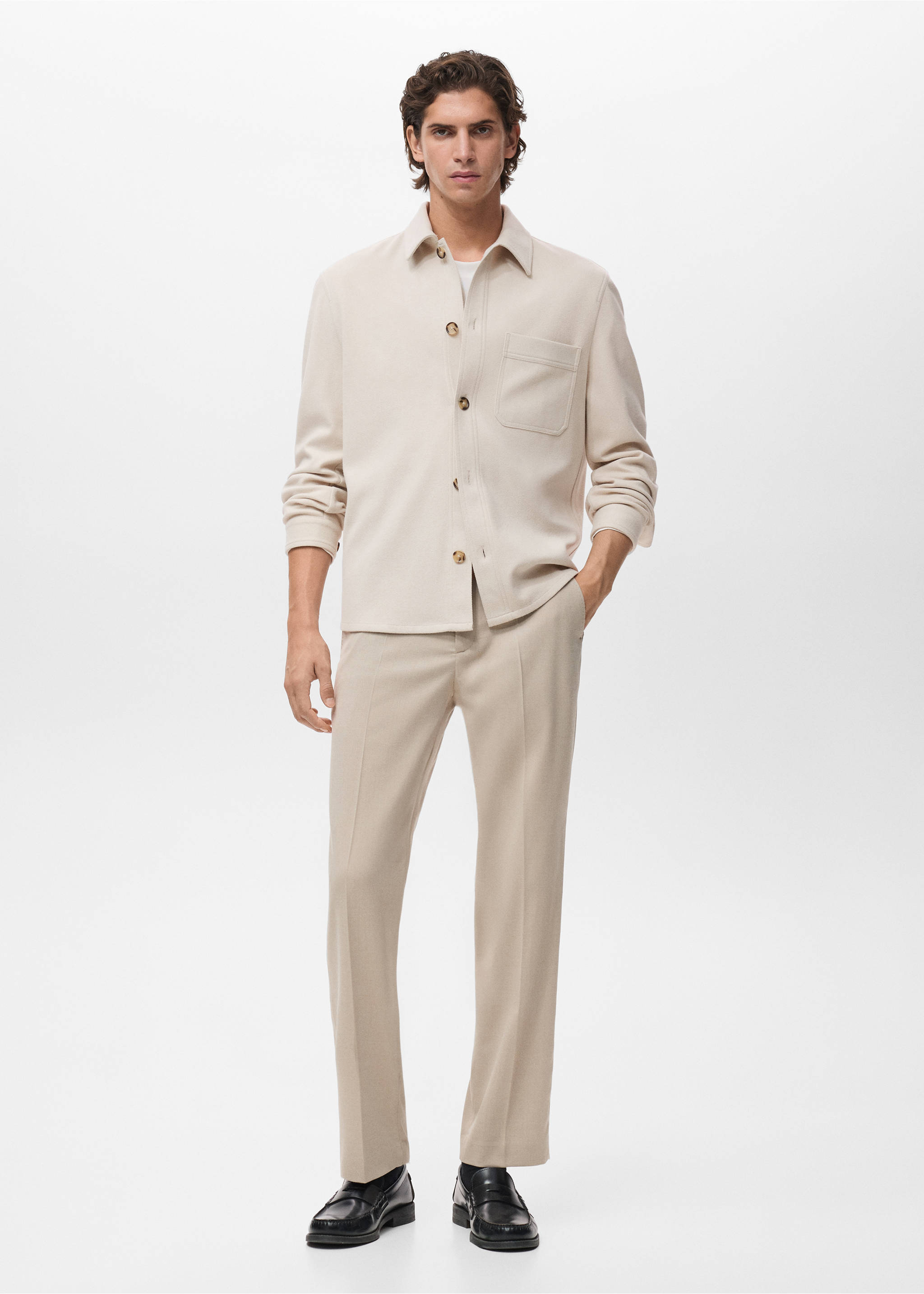 Regular fit flannel overshirt - General plane, Ecru. Ref: 17007906-00.