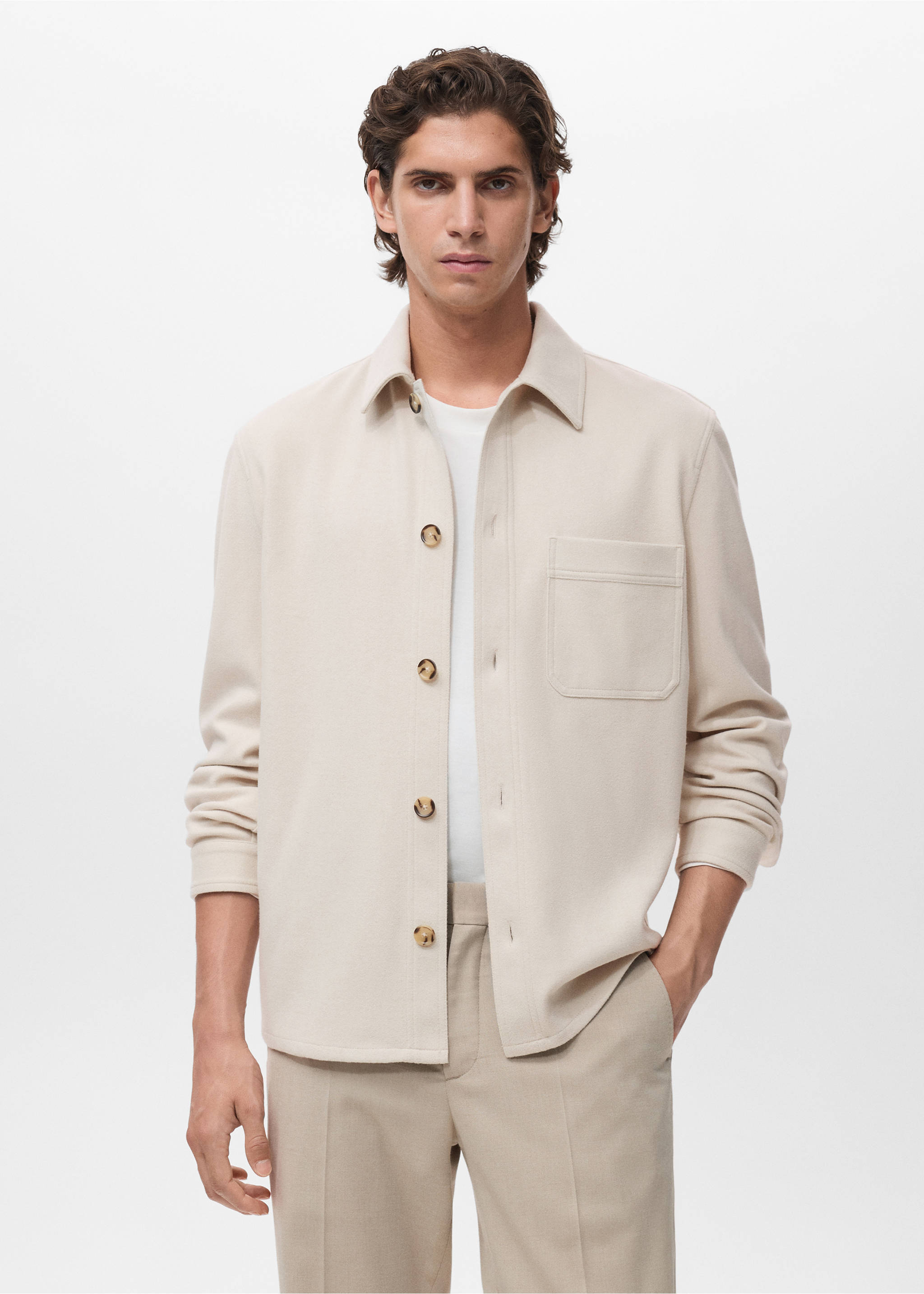Regular fit flannel overshirt - Medium plane, Ecru. Ref: 17007906-00.