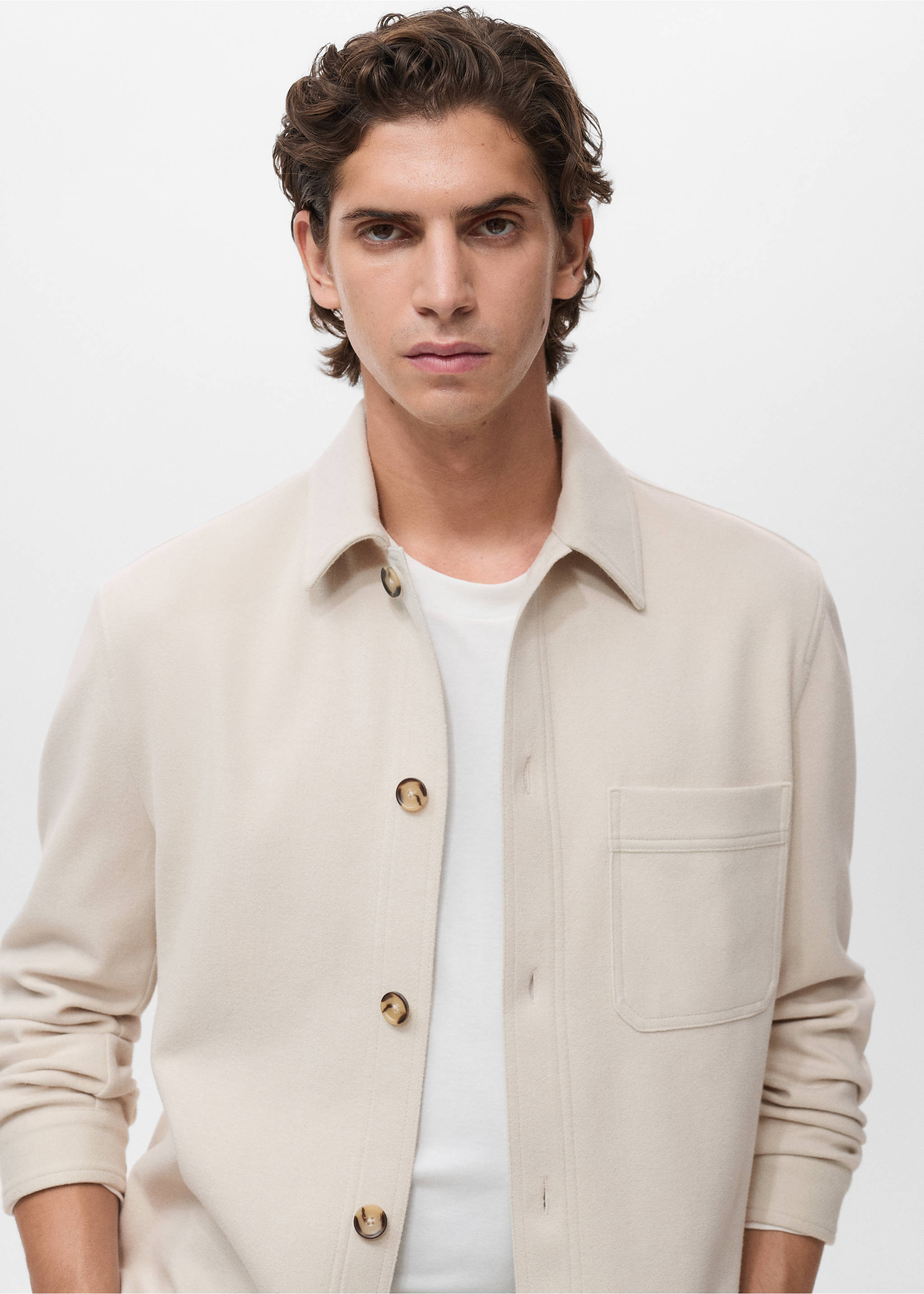 Regular fit flannel overshirt - Details of the article 1, Ecru. Ref: 17007906-00.