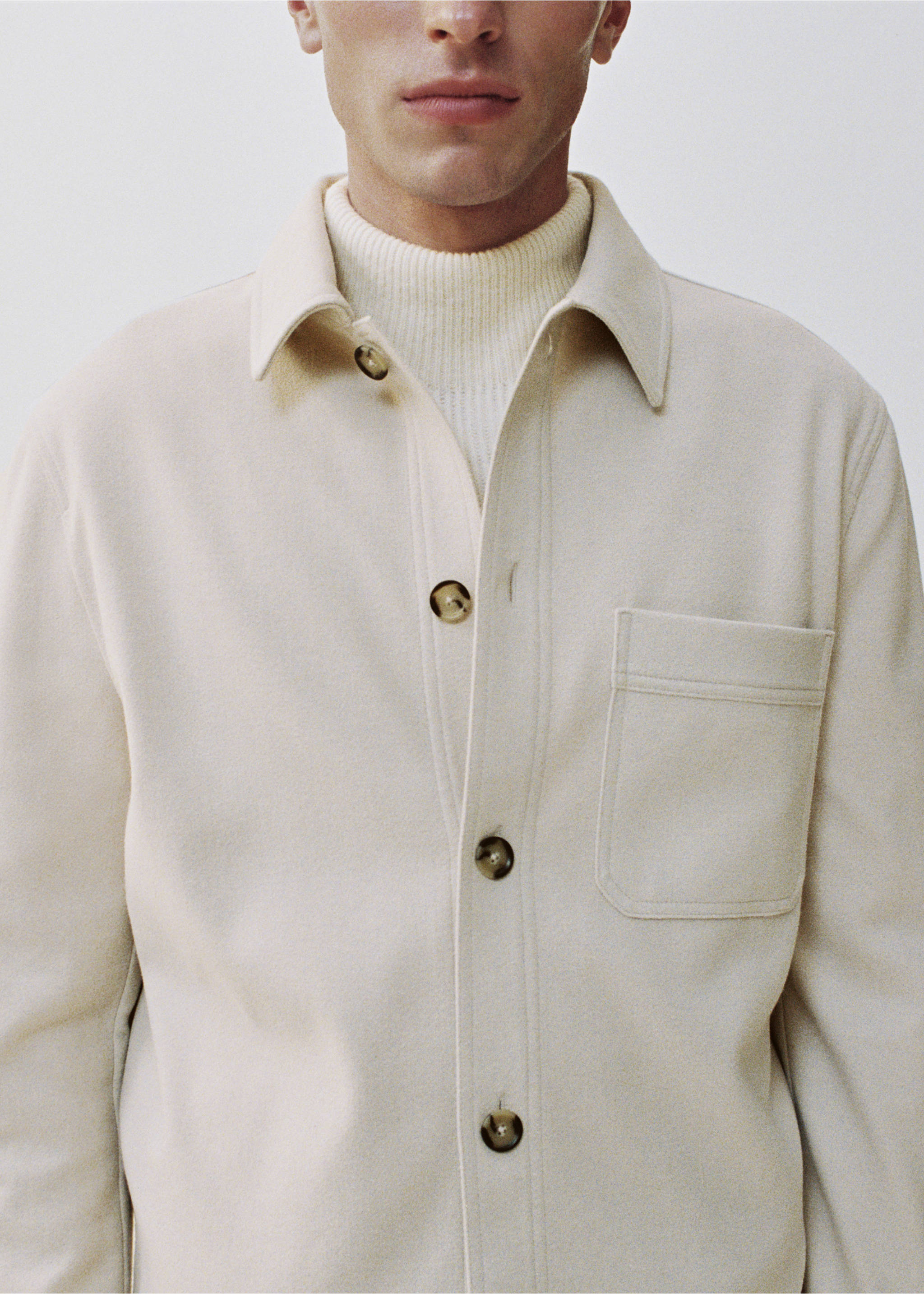 Regular fit flannel overshirt - Details of the article 3, Ecru. Ref: 17007906-00.