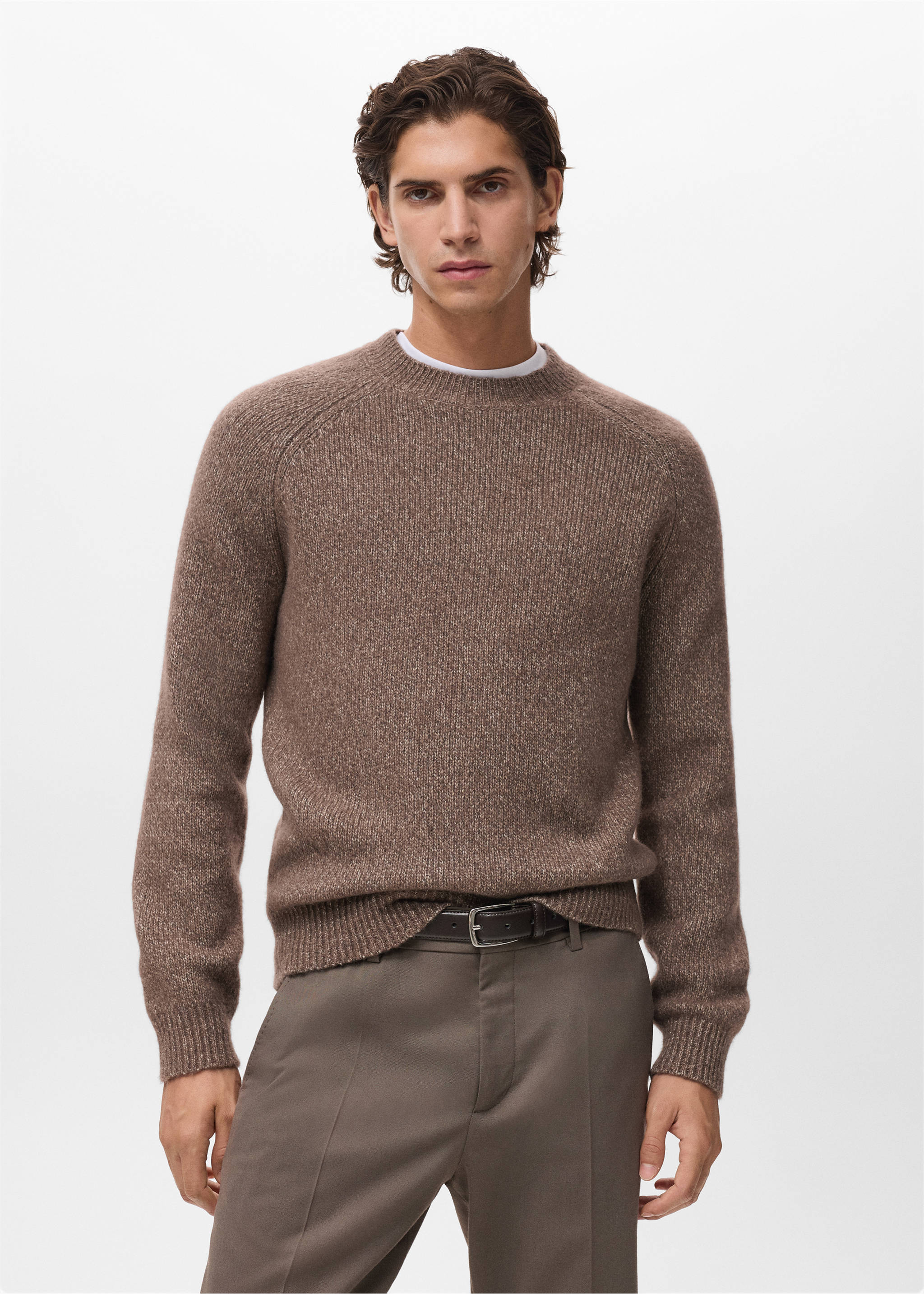 Fine-knit wool-blend sweater - Medium plane, Medium Brown. Ref: 17007908-00.