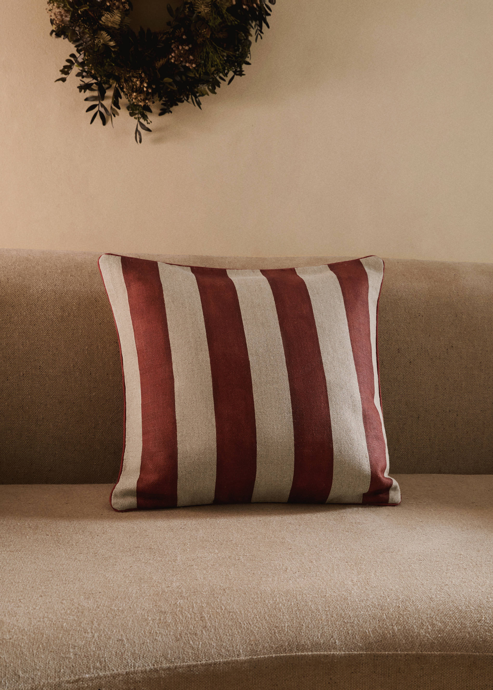 Housse coussin lin rayure liseré 50x50 cm - Plan général