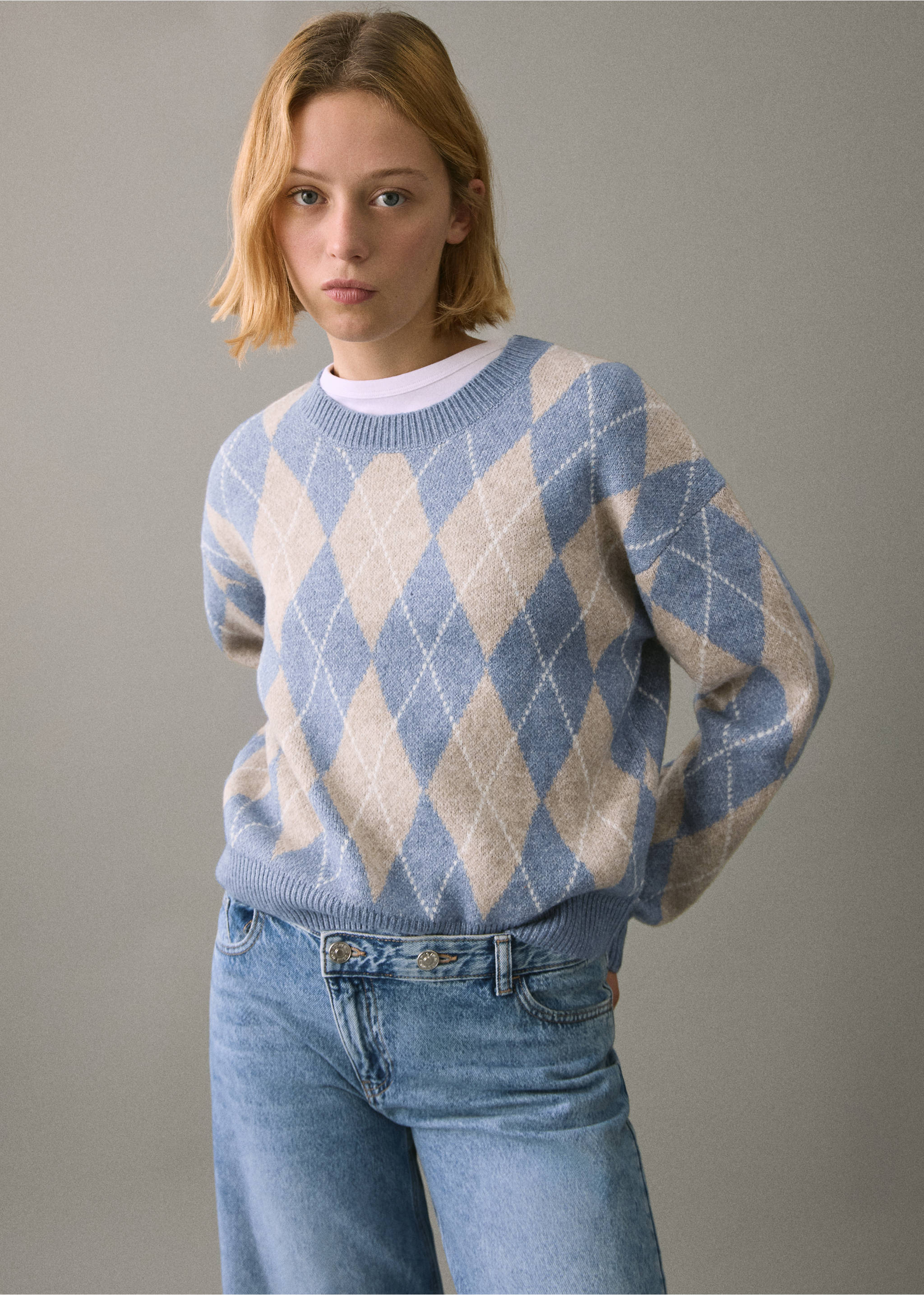 Rhombus design sweater - Medium plane, Blue. Ref: 17008272-00.