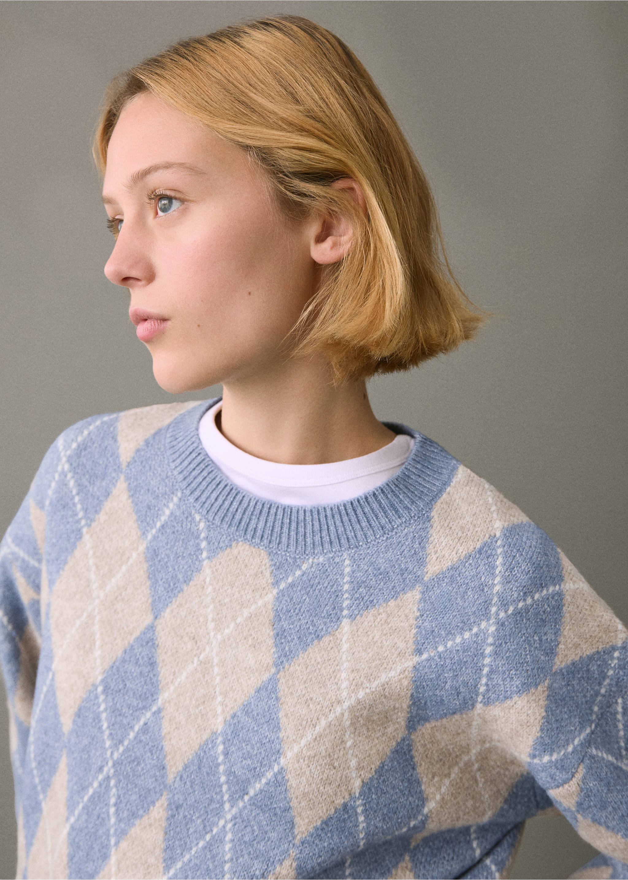 Rhombus design sweater - Details of the article 1, Blue. Ref: 17008272-00.