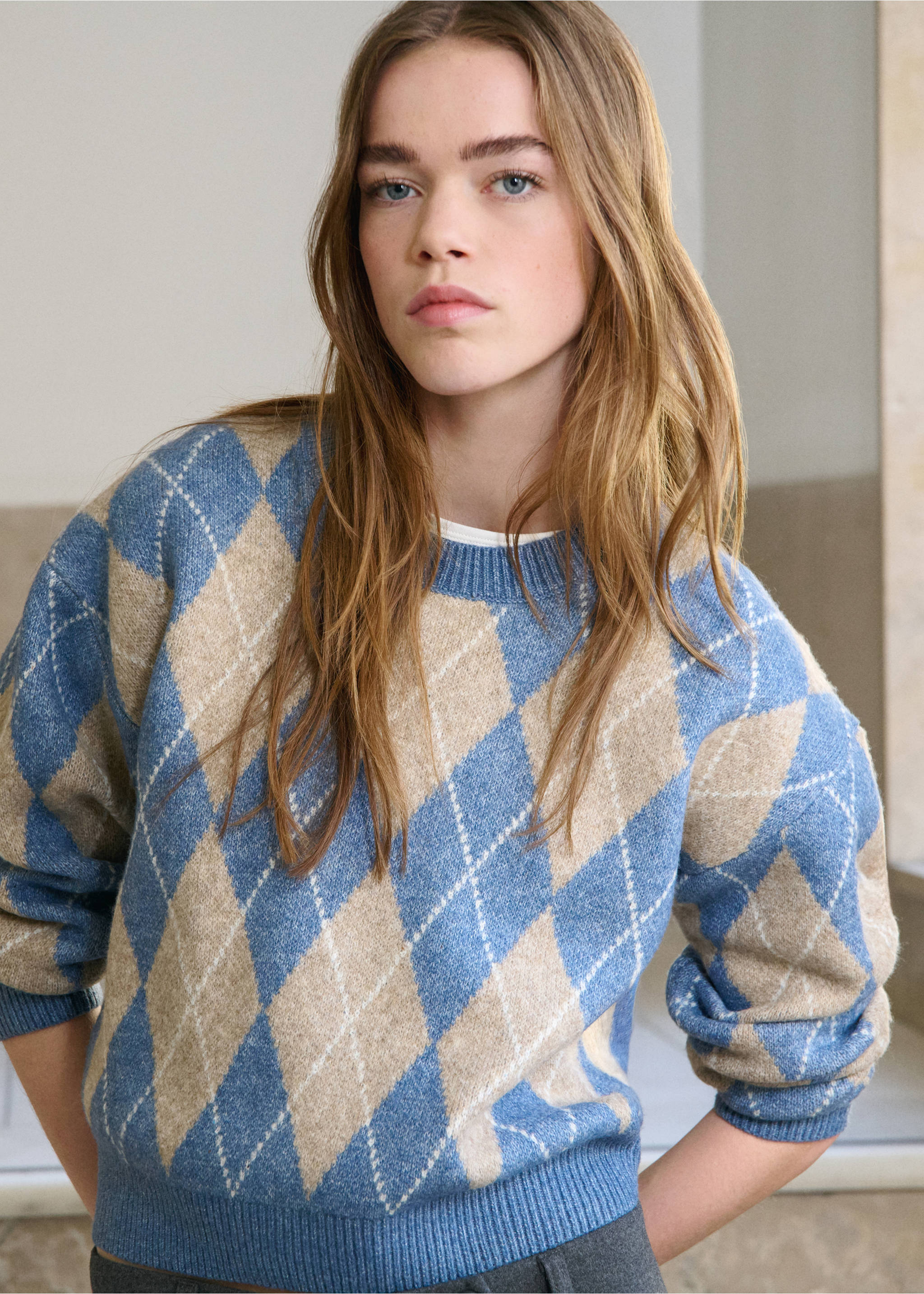 Rhombus design sweater - Details of the article 5, Blue. Ref: 17008272-00.
