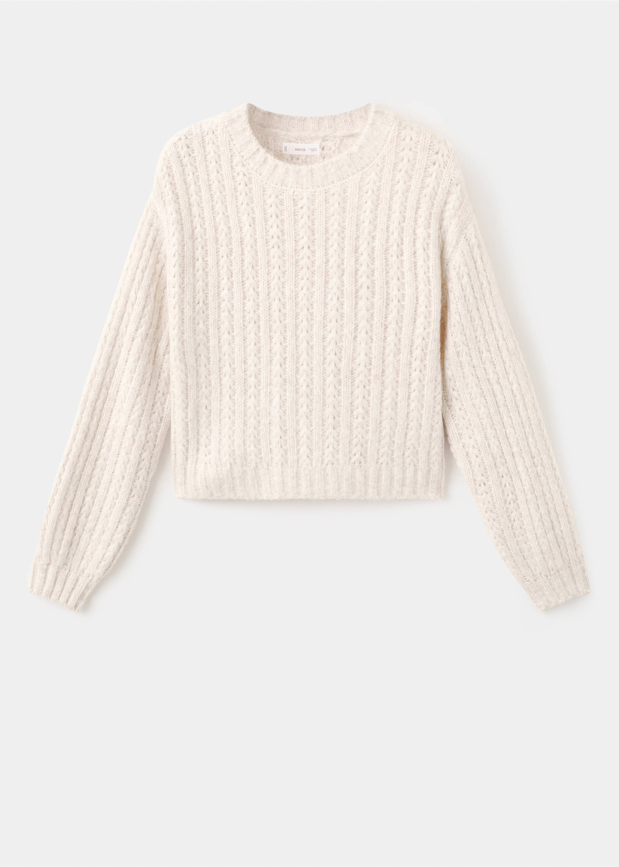 Knitted cropped sweater - Article without model, Ecru. Ref: 17008273-00.