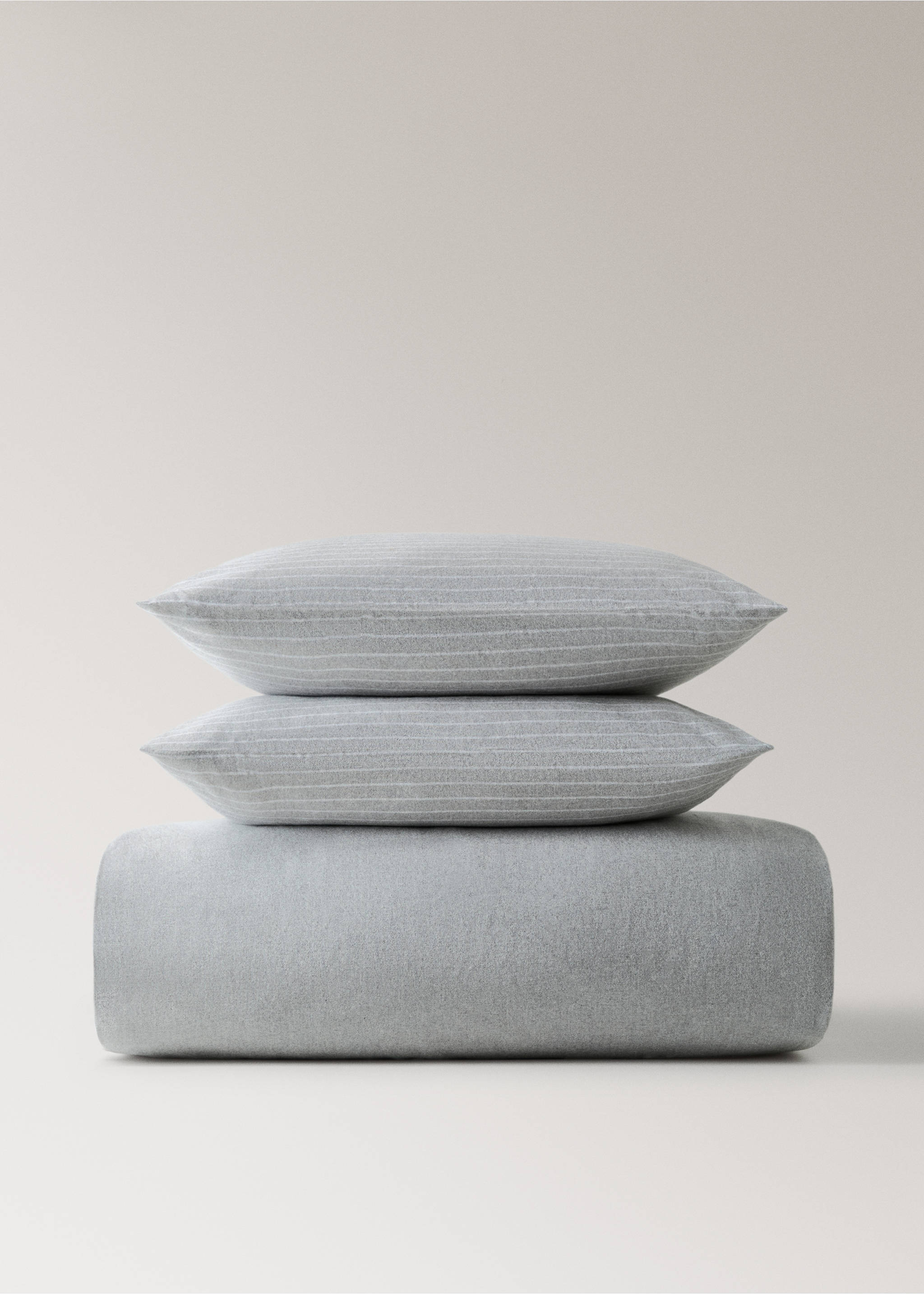 Melange cotton flannel duvet cover with fine-striped yarn for 135/140cm bed - Details of the article 4, Grey. Ref: 17008284-00.