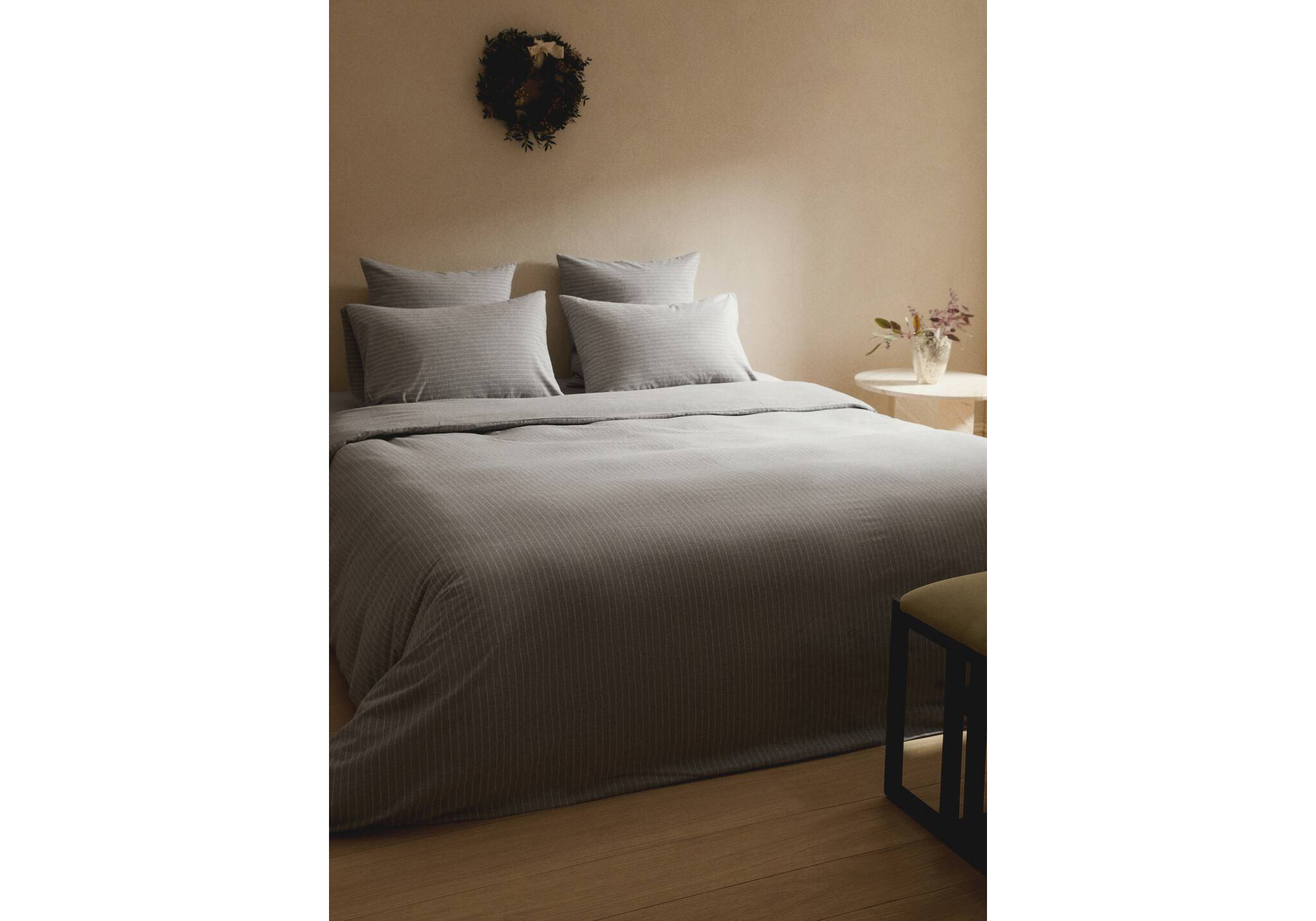 Funda nòrdica cotó franela fils ratlles fina Llit 180/200cm - Pla general