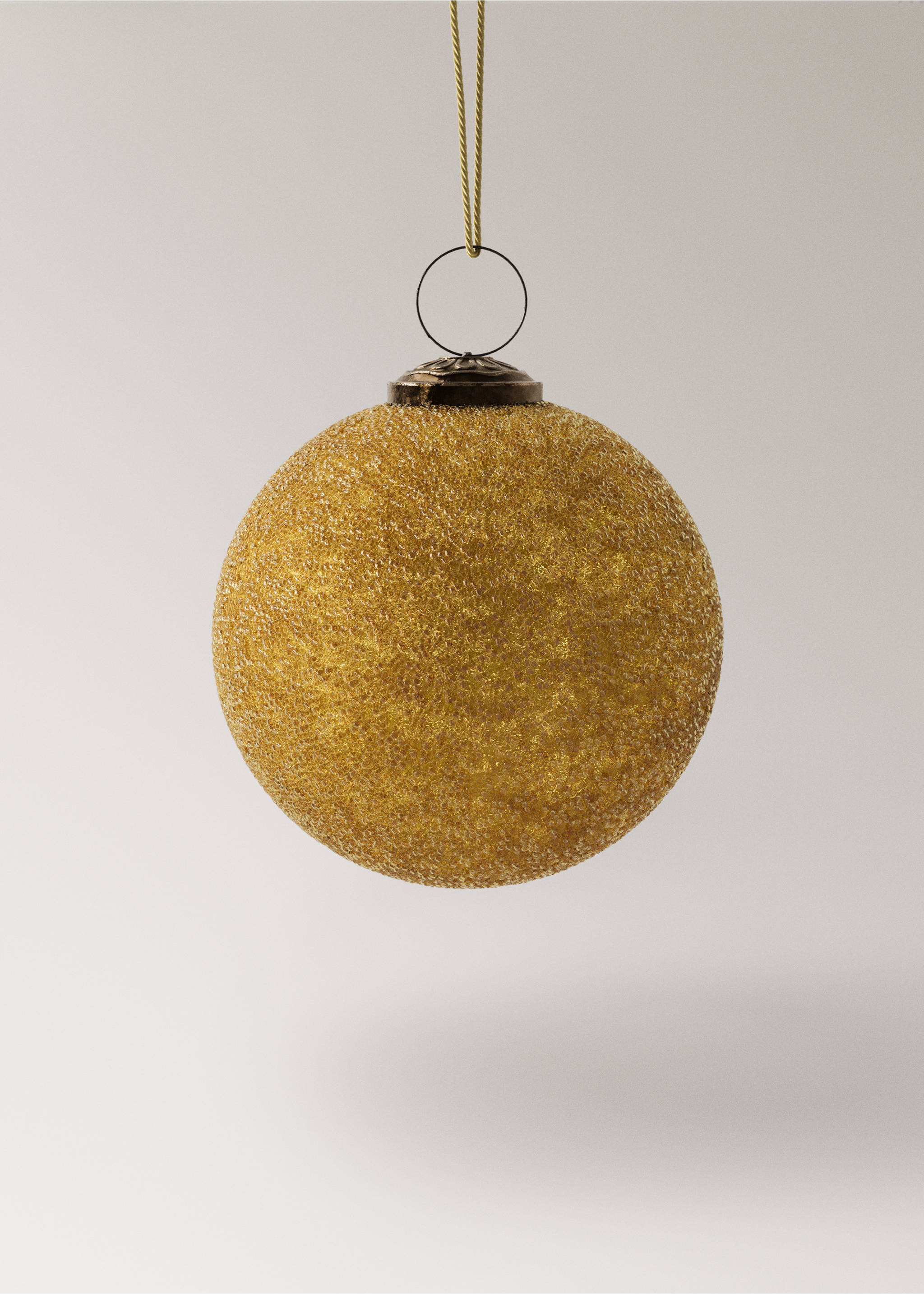 Textured gold Christmas bauble ornament with a metallic cap and hanging cord., Gold. Ref: 17008640-00.