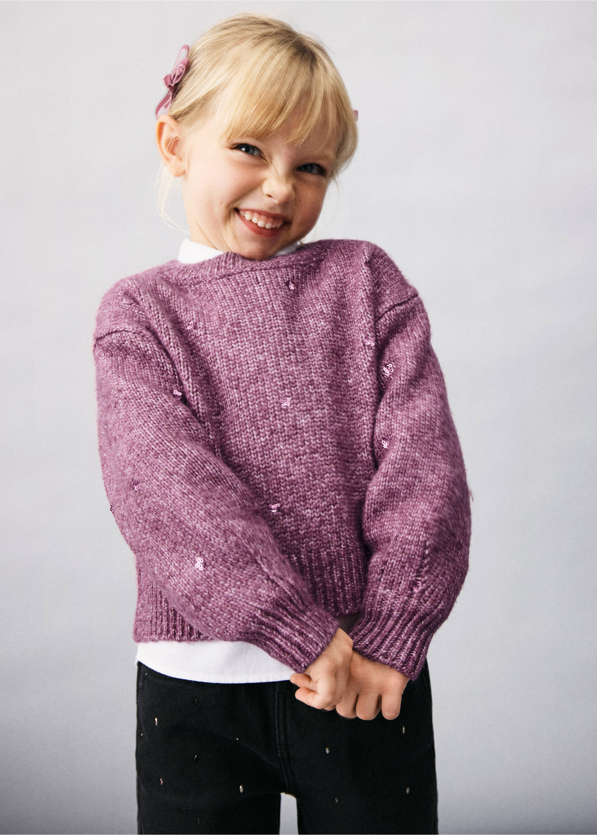 Pull-over maille sequins - Plan général, Cerise. Ref: 17009112-00.