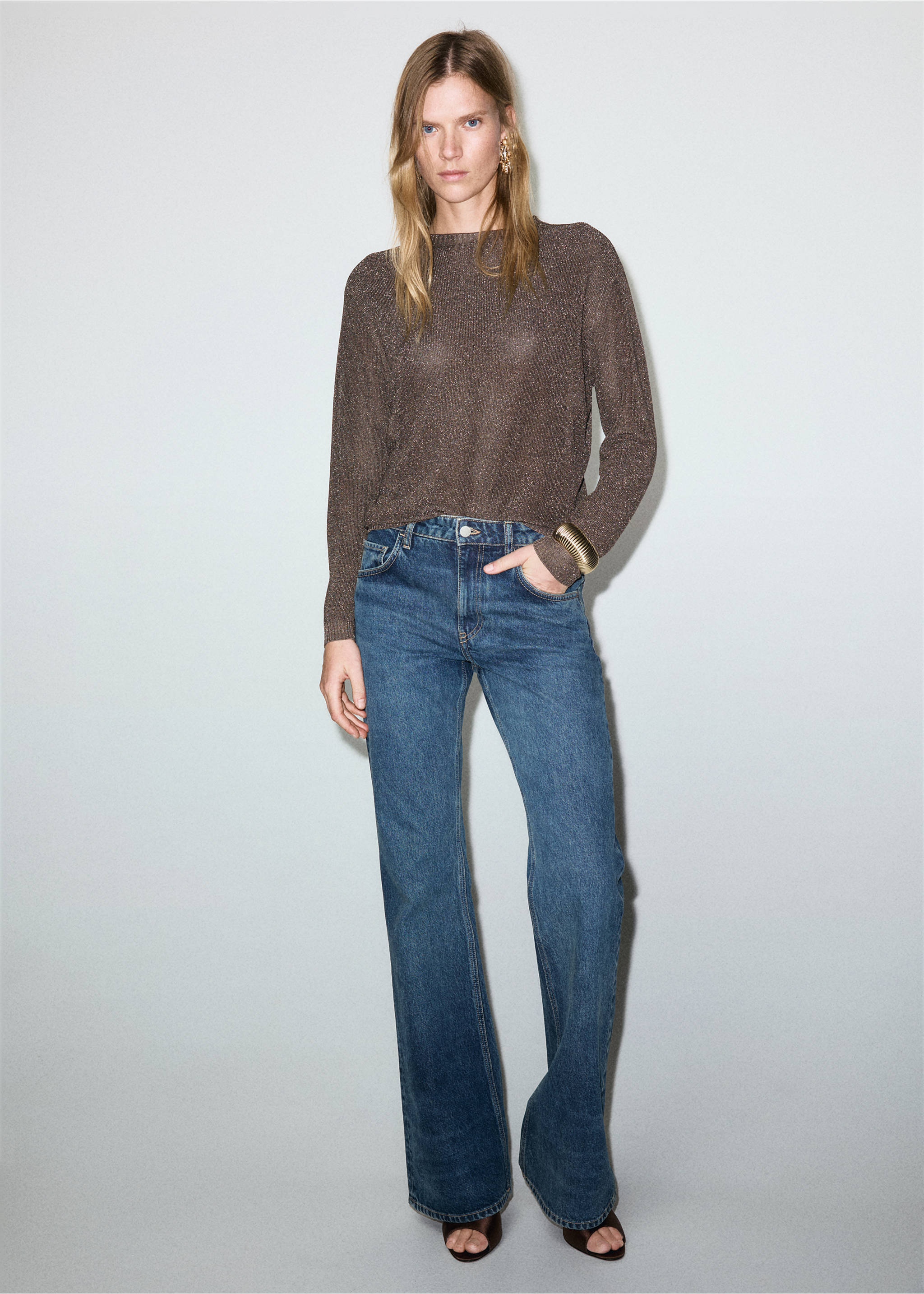 Fine-knit lurex sweater - General plane, Chocolate. Ref: 17009121-00.