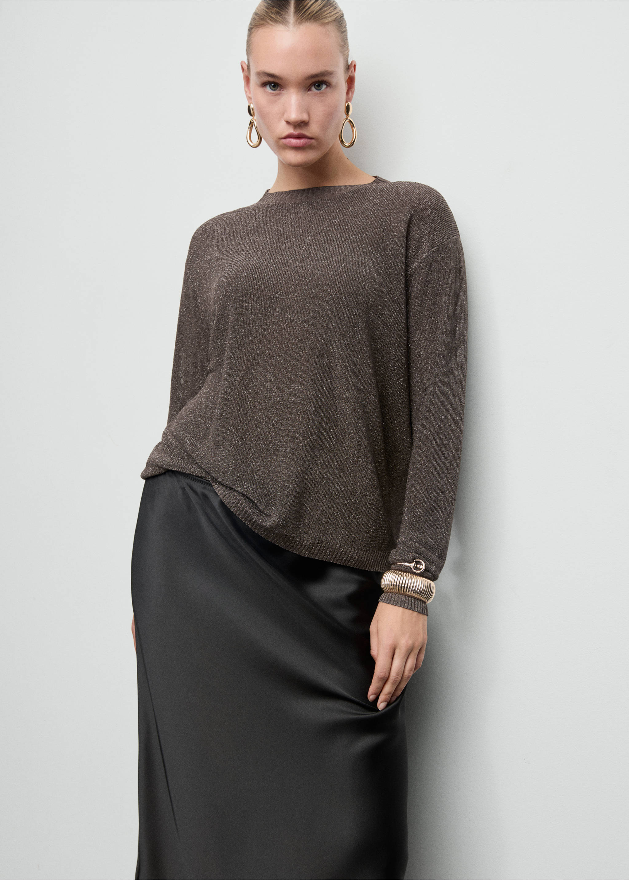 Fine-knit lurex sweater - Details of the article 5, Chocolate. Ref: 17009121-00.