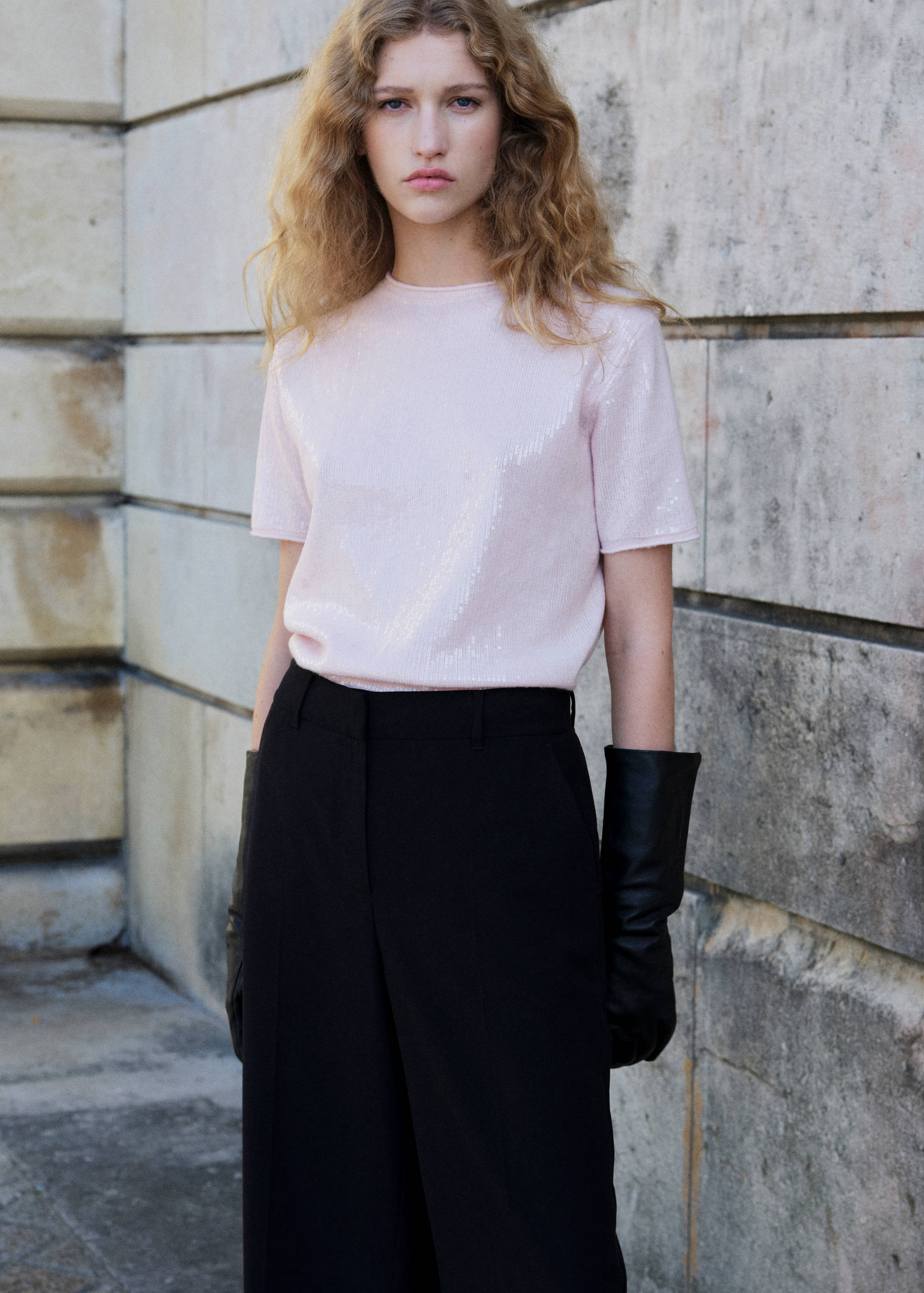Short-sleeved sequin sweater - Medium plane