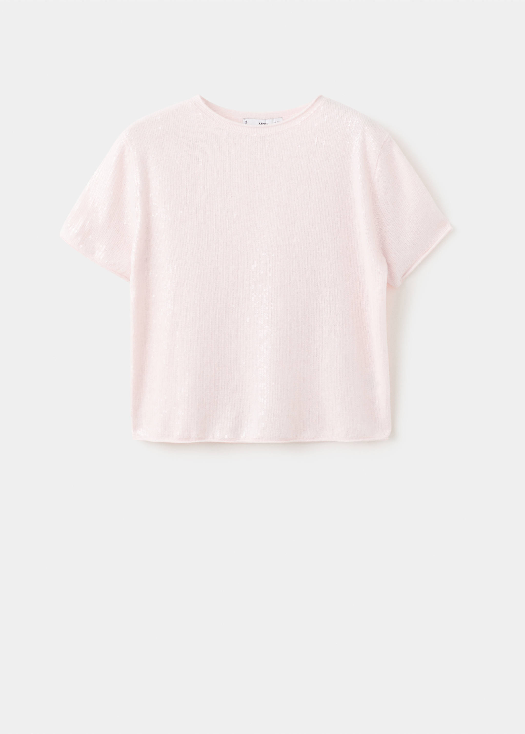Short-sleeved sequin sweater - Article without model, Pastel Pink. Ref: 17009127-00.