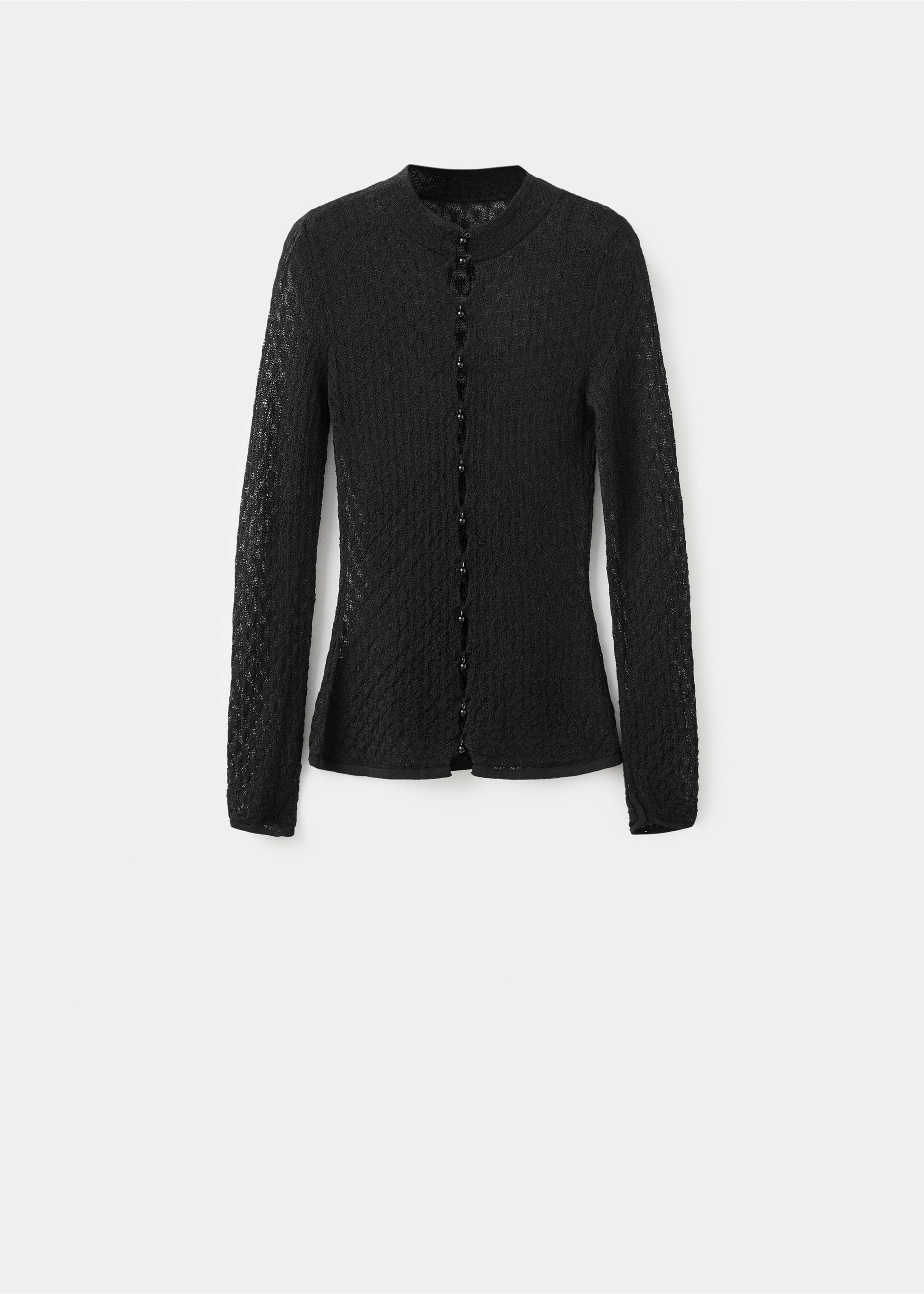 Black textured jersey with long sleeves and a buttoned front., Black. Ref: 17009133-00.