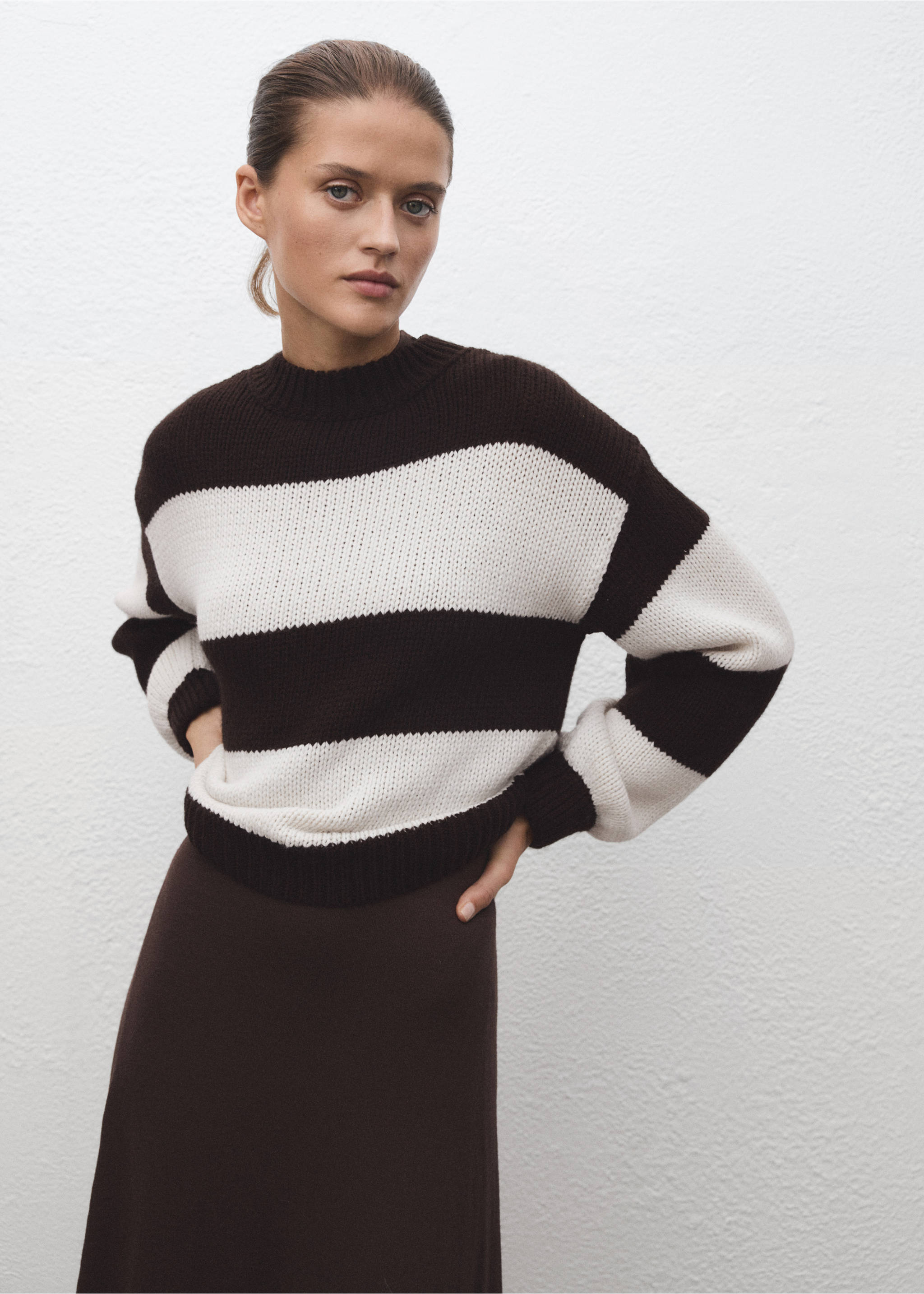 Knit striped sweater - Medium plane, Ecru. Ref: 17009139-00.