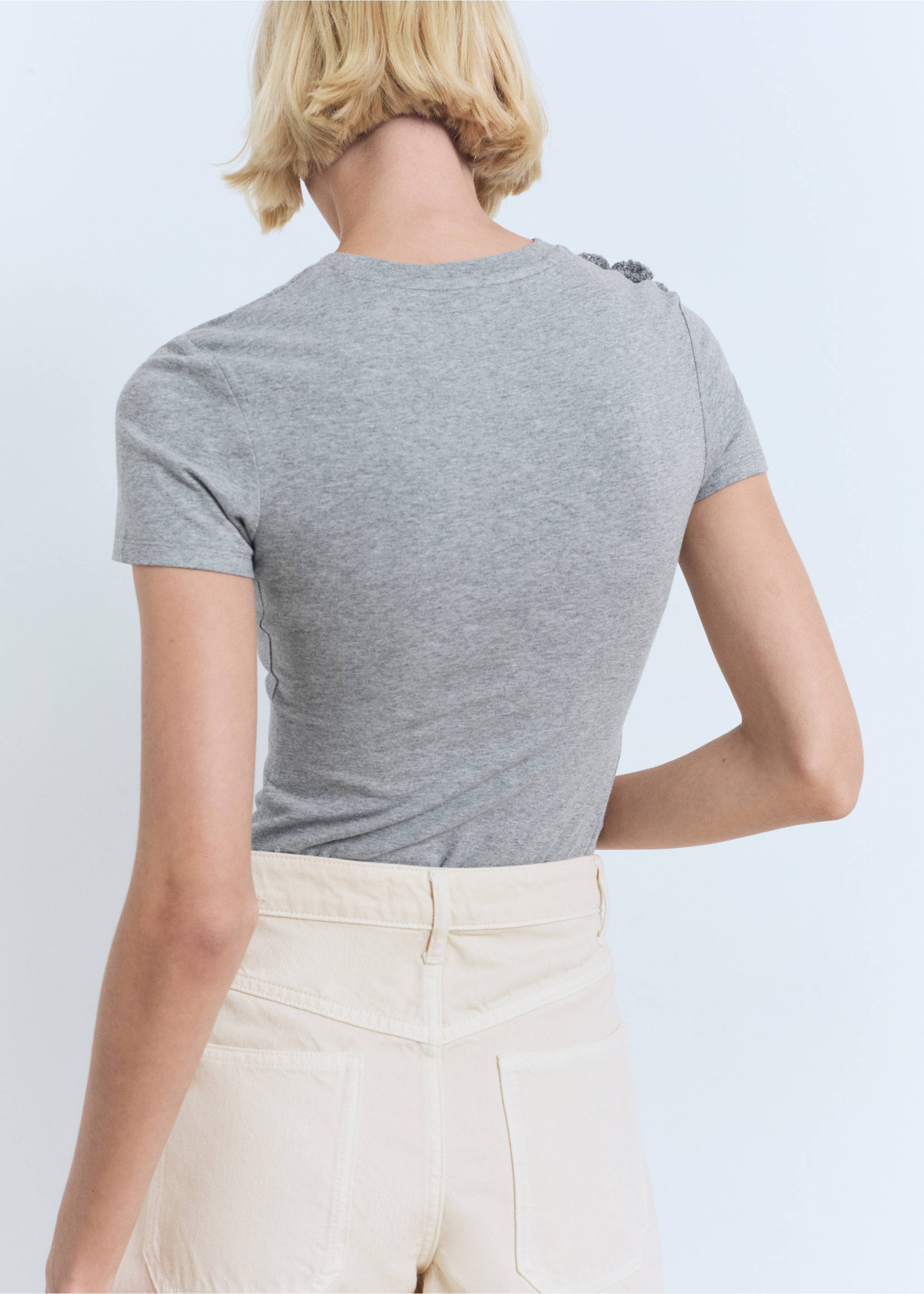 Crochet cotton t-shirt with flower - Reverse of the article, Medium Heather Grey. Ref: 17011152-00.