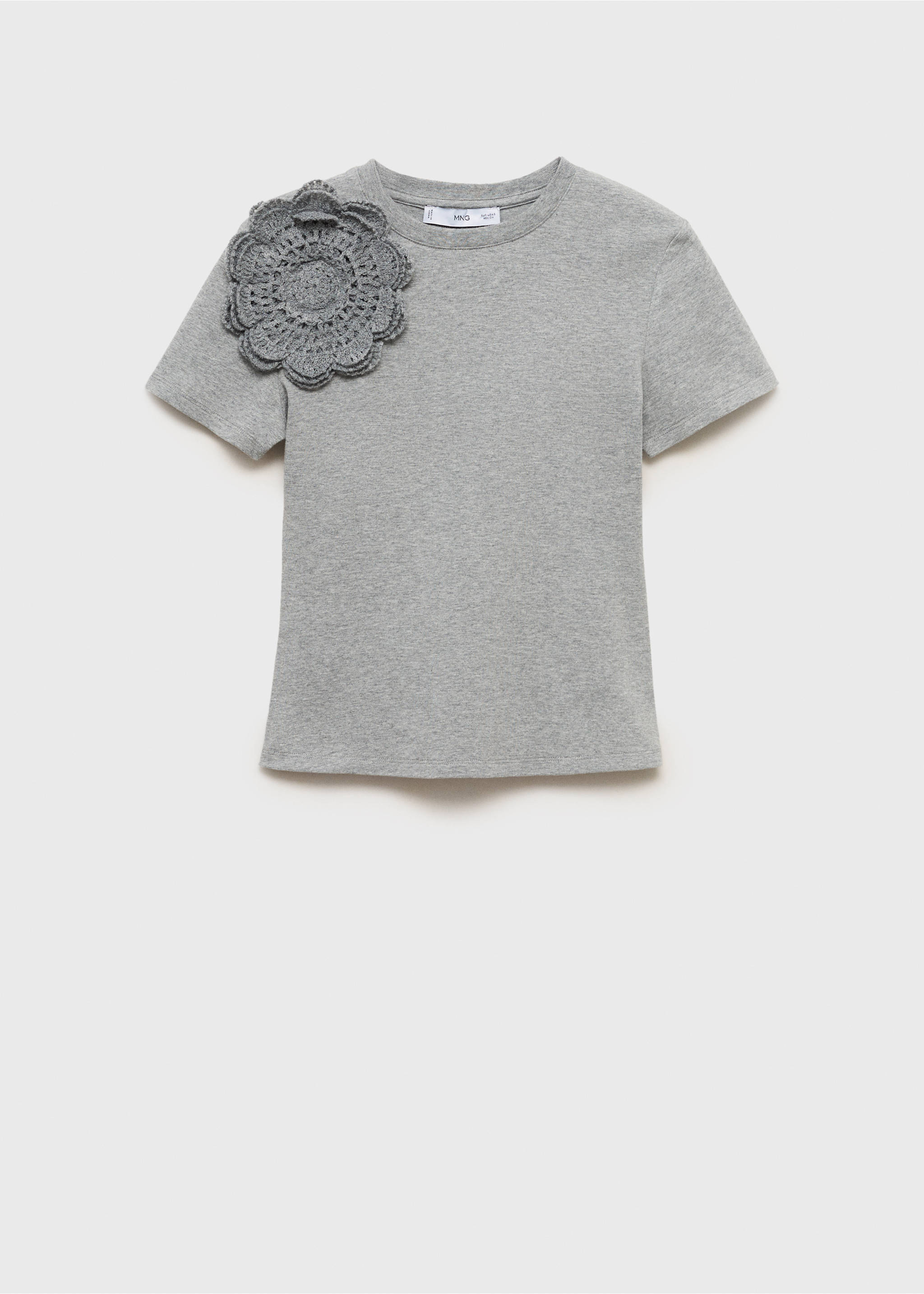 Crochet cotton t-shirt with flower - Article without model, Medium Heather Grey. Ref: 17011152-00.