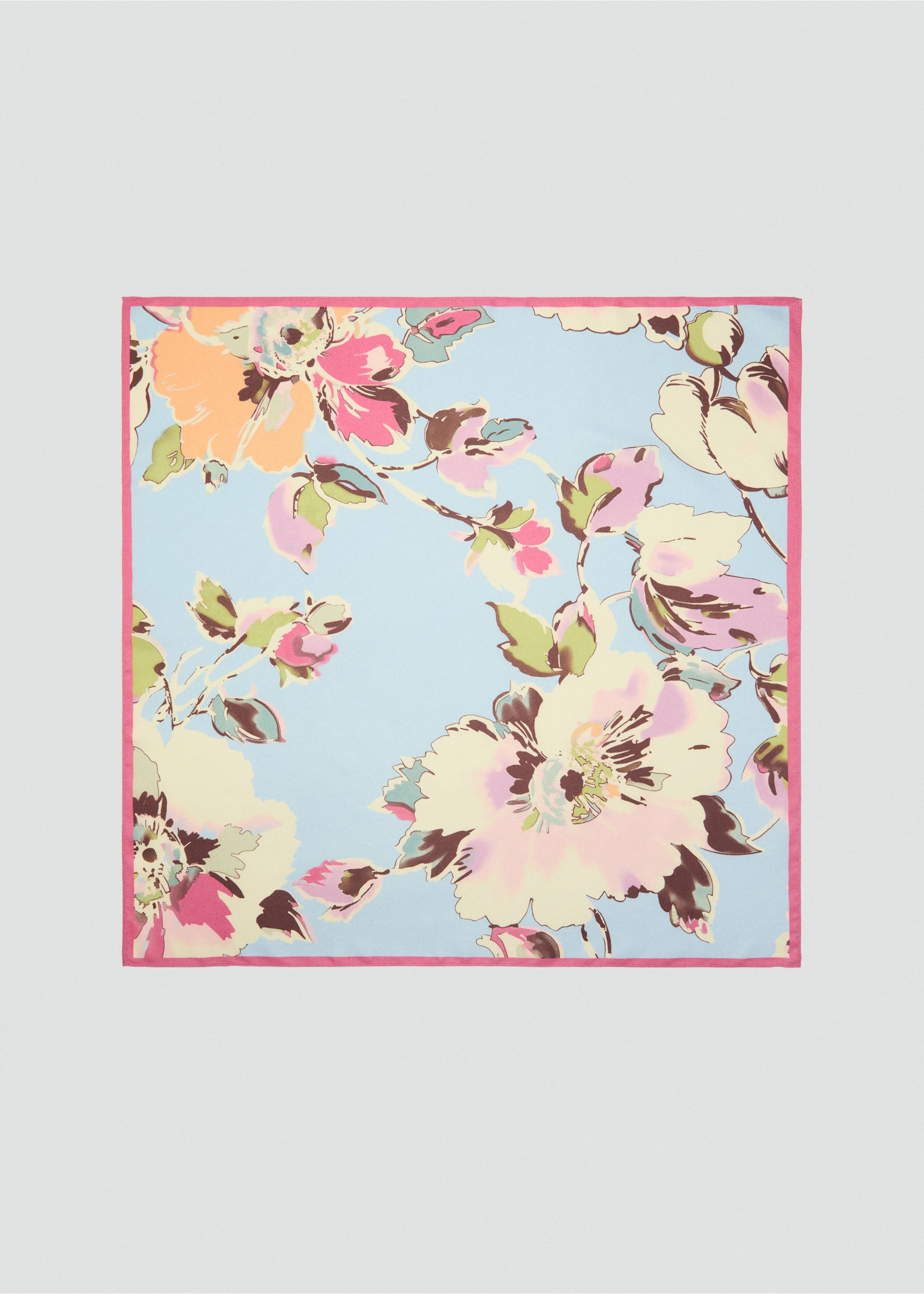 Floral print scarf - Article without model, Sky Blue. Ref: 17011155-00.