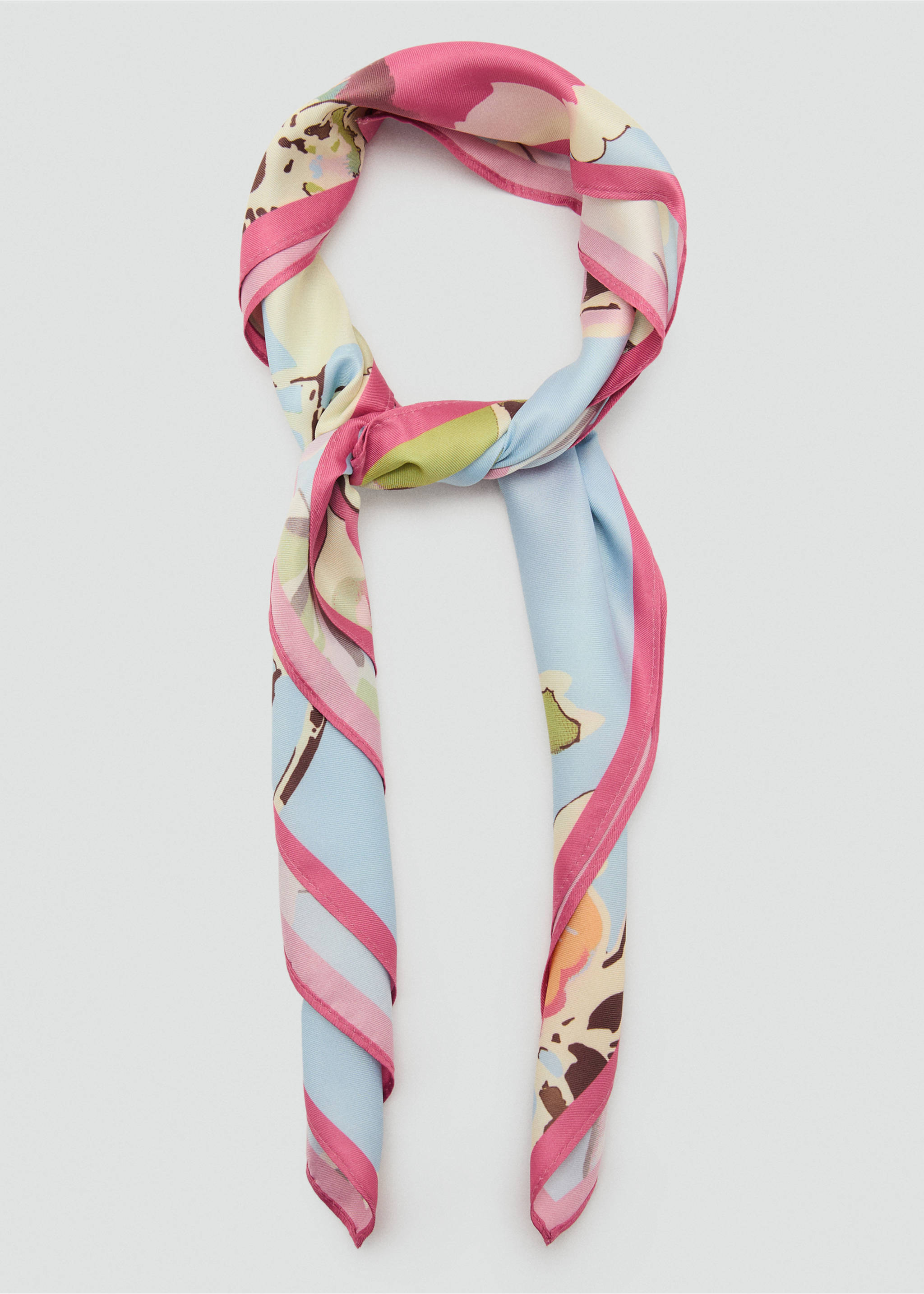 Floral print scarf - Details of the article 1, Sky Blue. Ref: 17011155-00.