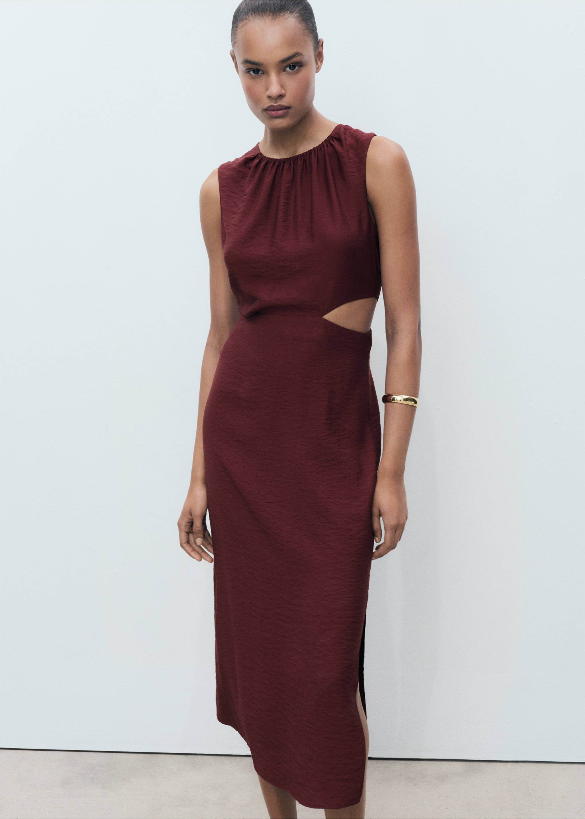 Midi-dress with cut-out - Medium plane, Maroon. Ref: 17011166-00.