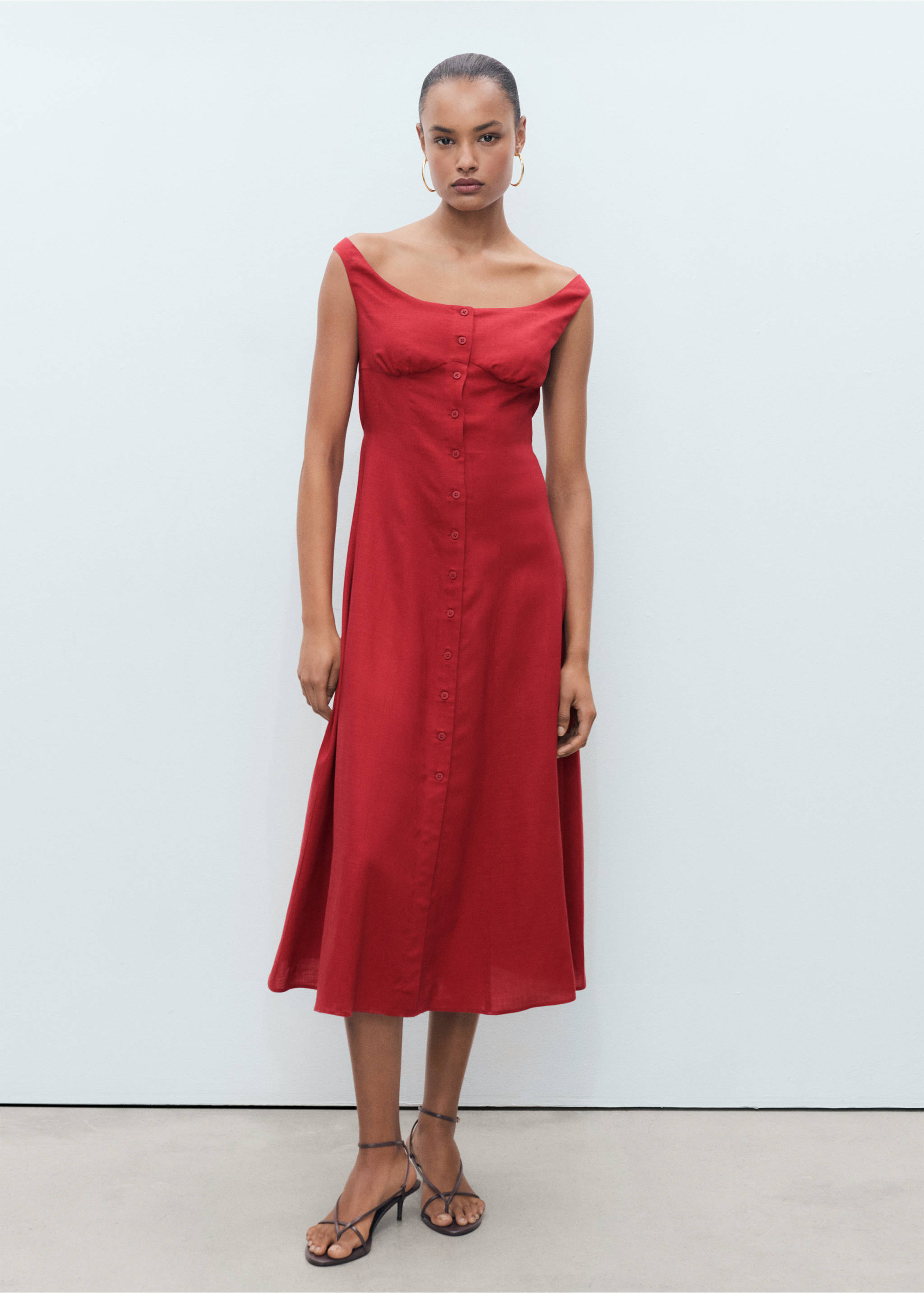 Linen-blend dress with buttons - General plane, Dark Orange. Ref: 17011167-00.