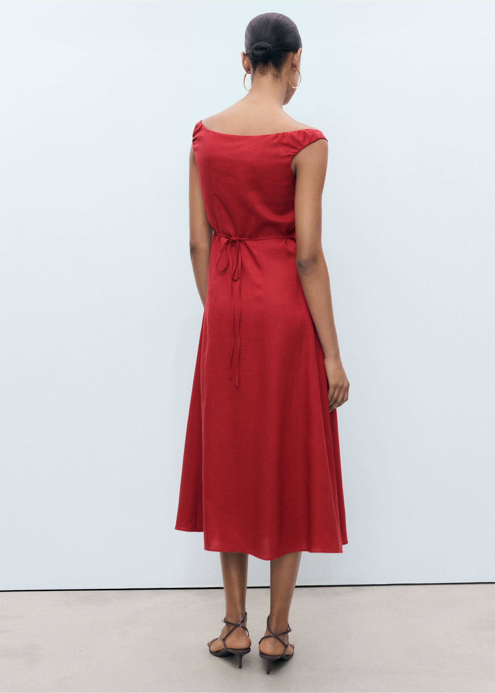 Linen-blend dress with buttons - Reverse of the article, Dark Orange. Ref: 17011167-00.