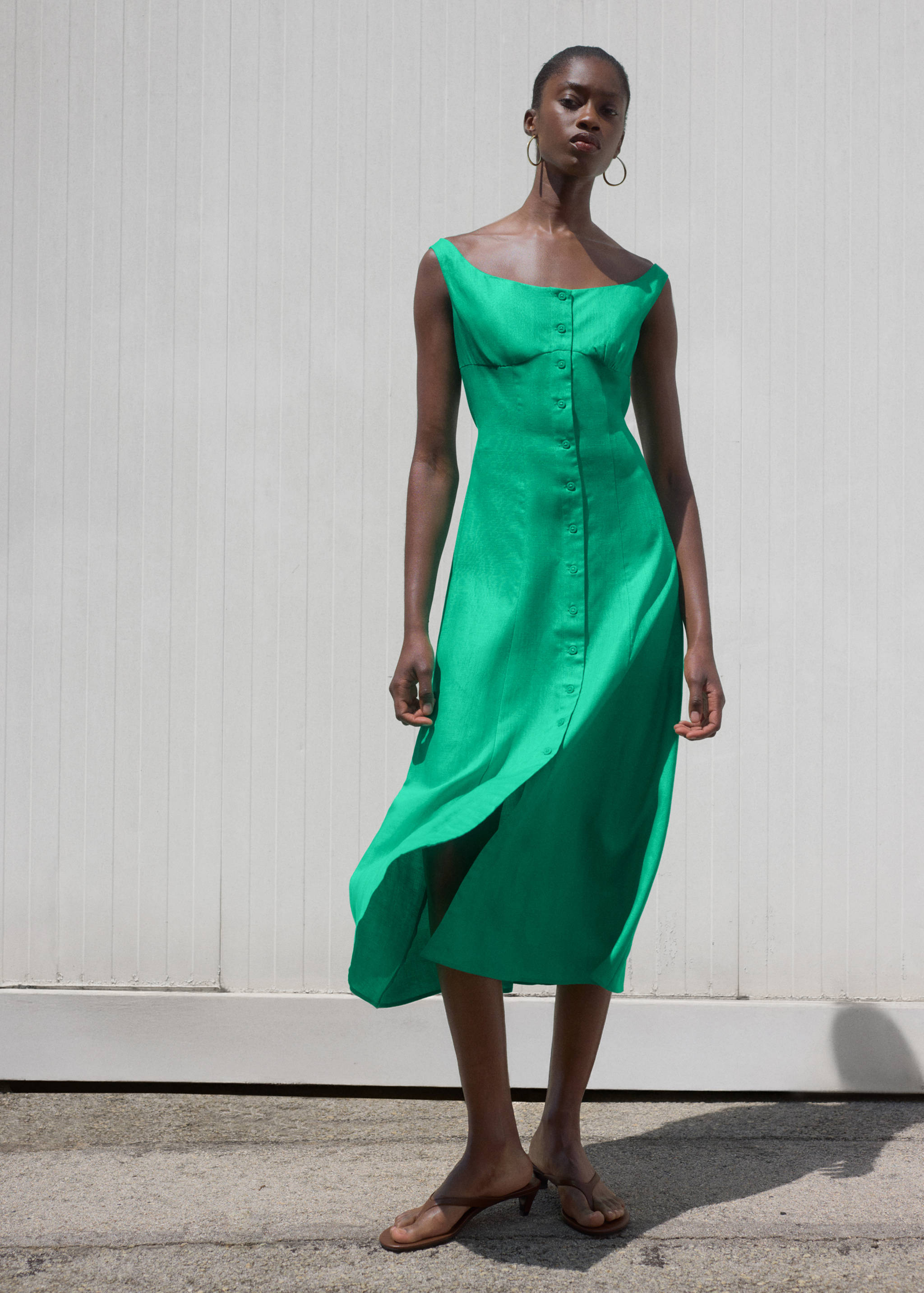 Linen-blend dress with buttons - General plane