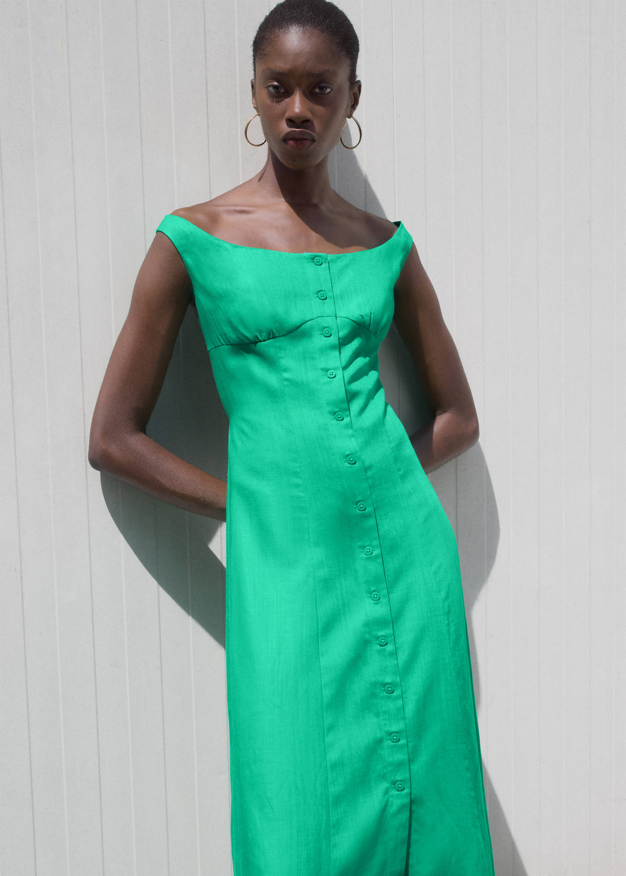 Linen-blend dress with buttons - Medium plane