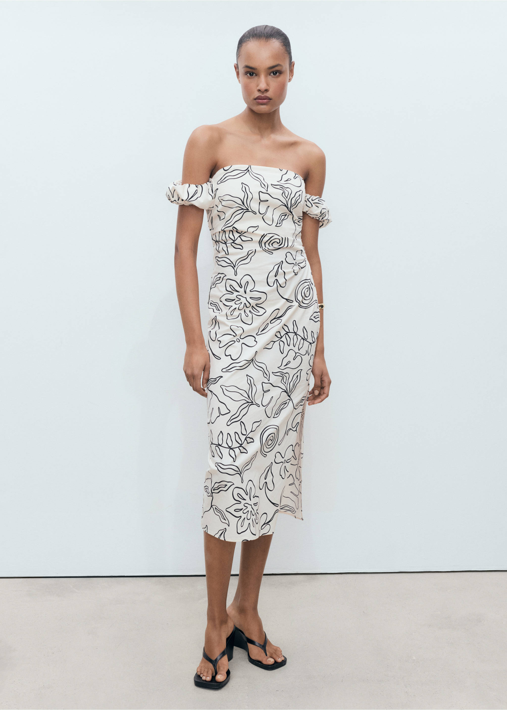 Strapless floral dress - General plane, Off White. Ref: 17011169-00.