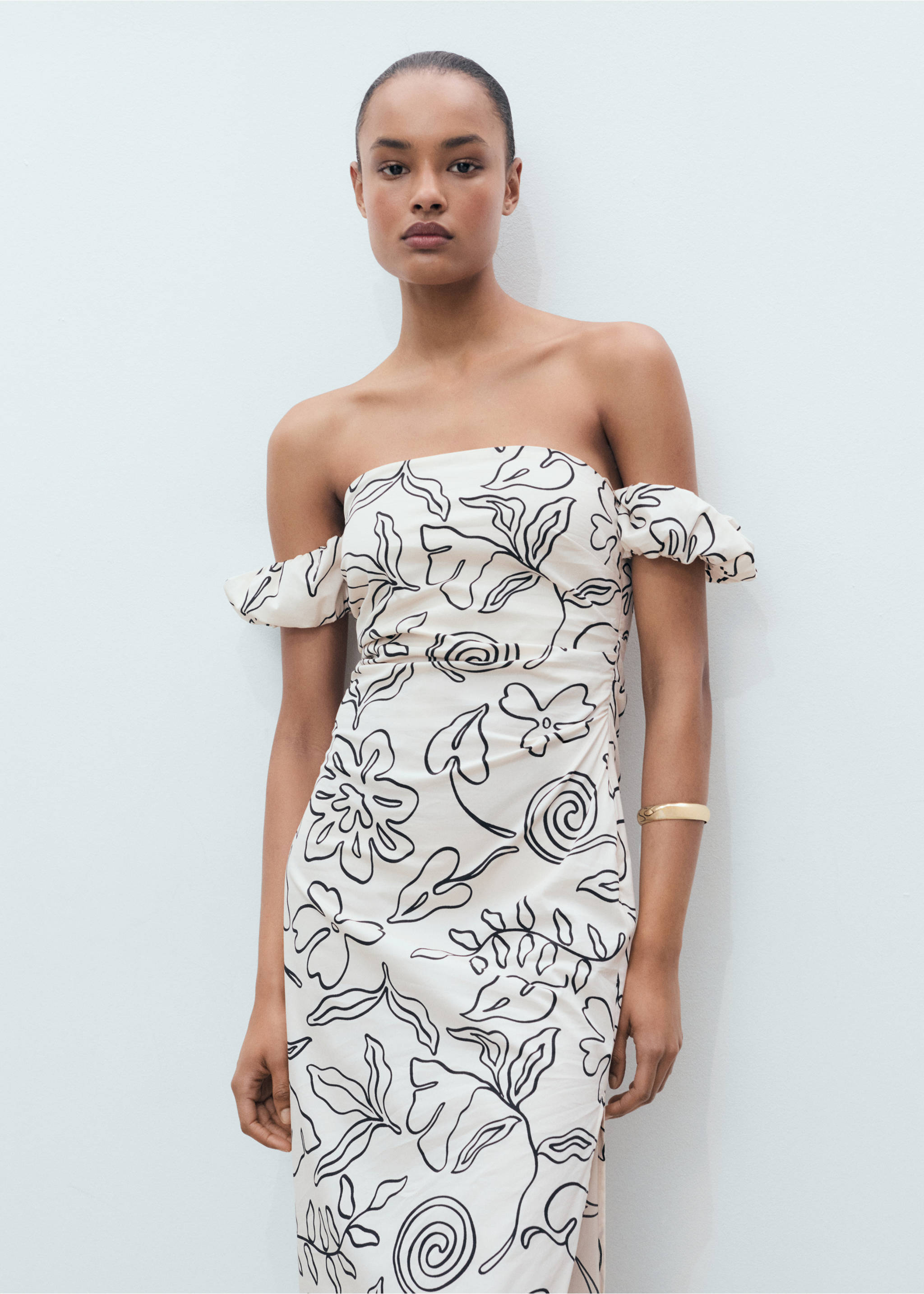 Strapless floral dress - Medium plane, Off White. Ref: 17011169-00.