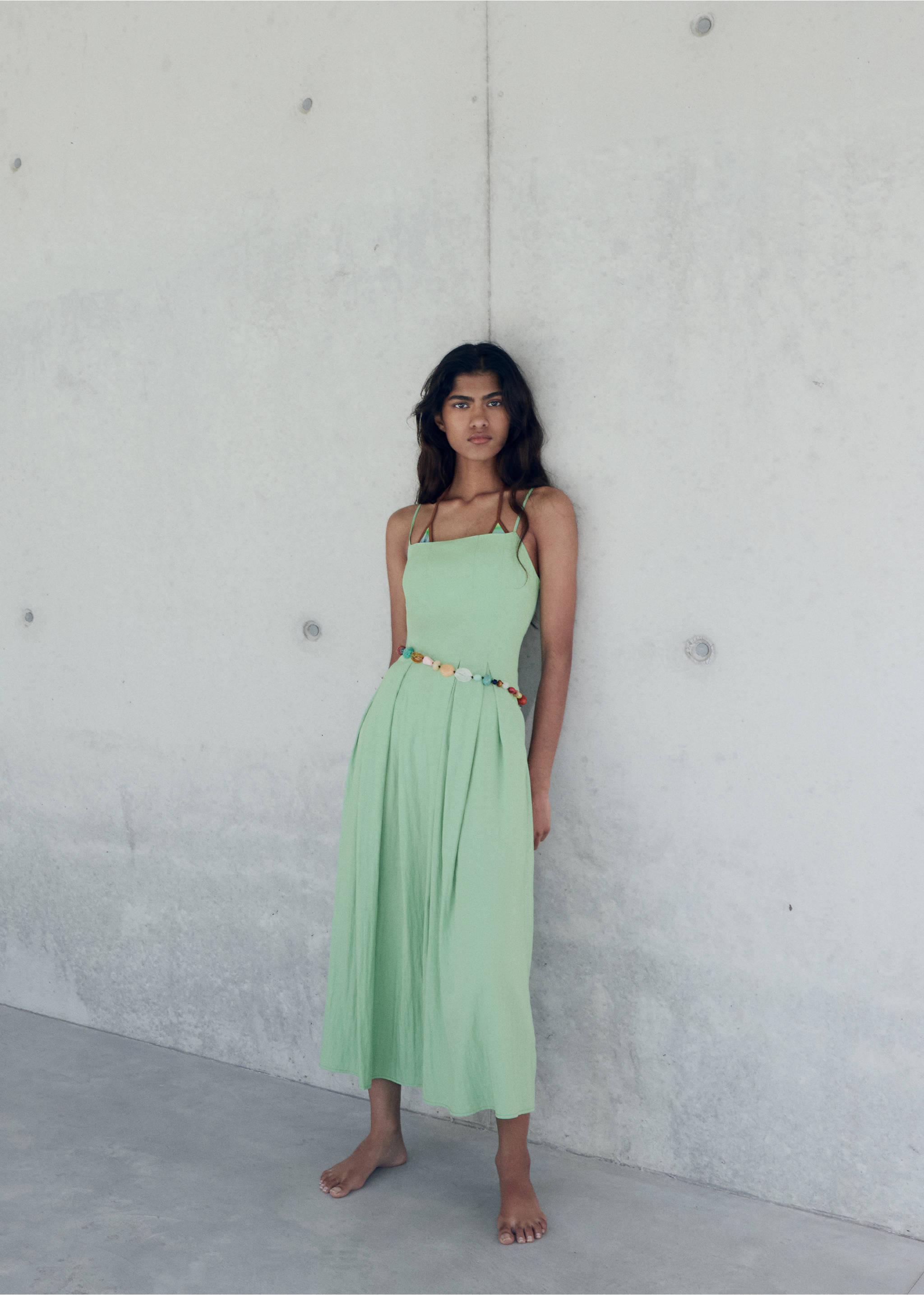 Midi-dress with pleats - General plane, Mint Green. Ref: 17011171-00.