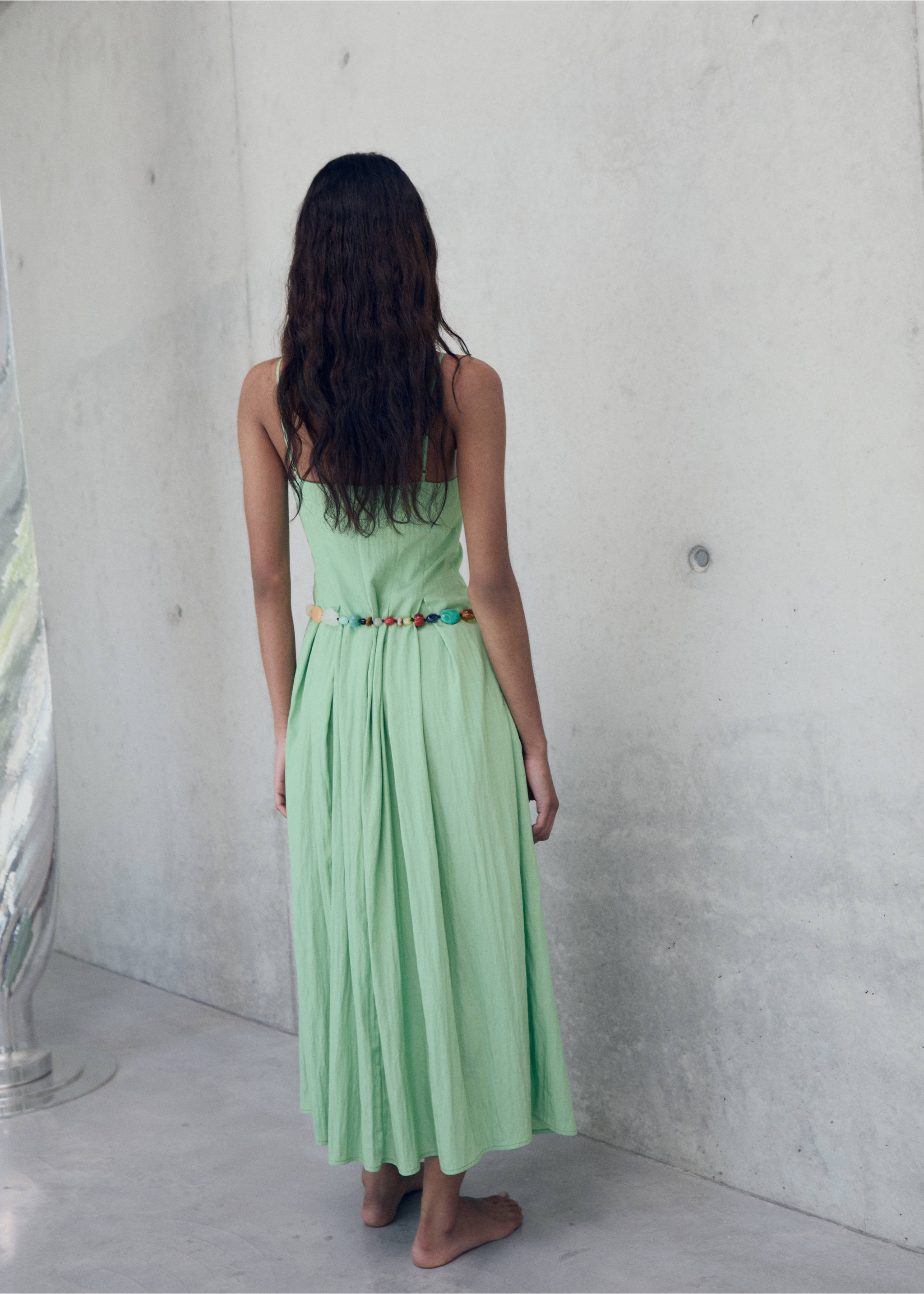 Midi-dress with pleats - Reverse of the article, Mint Green. Ref: 17011171-00.