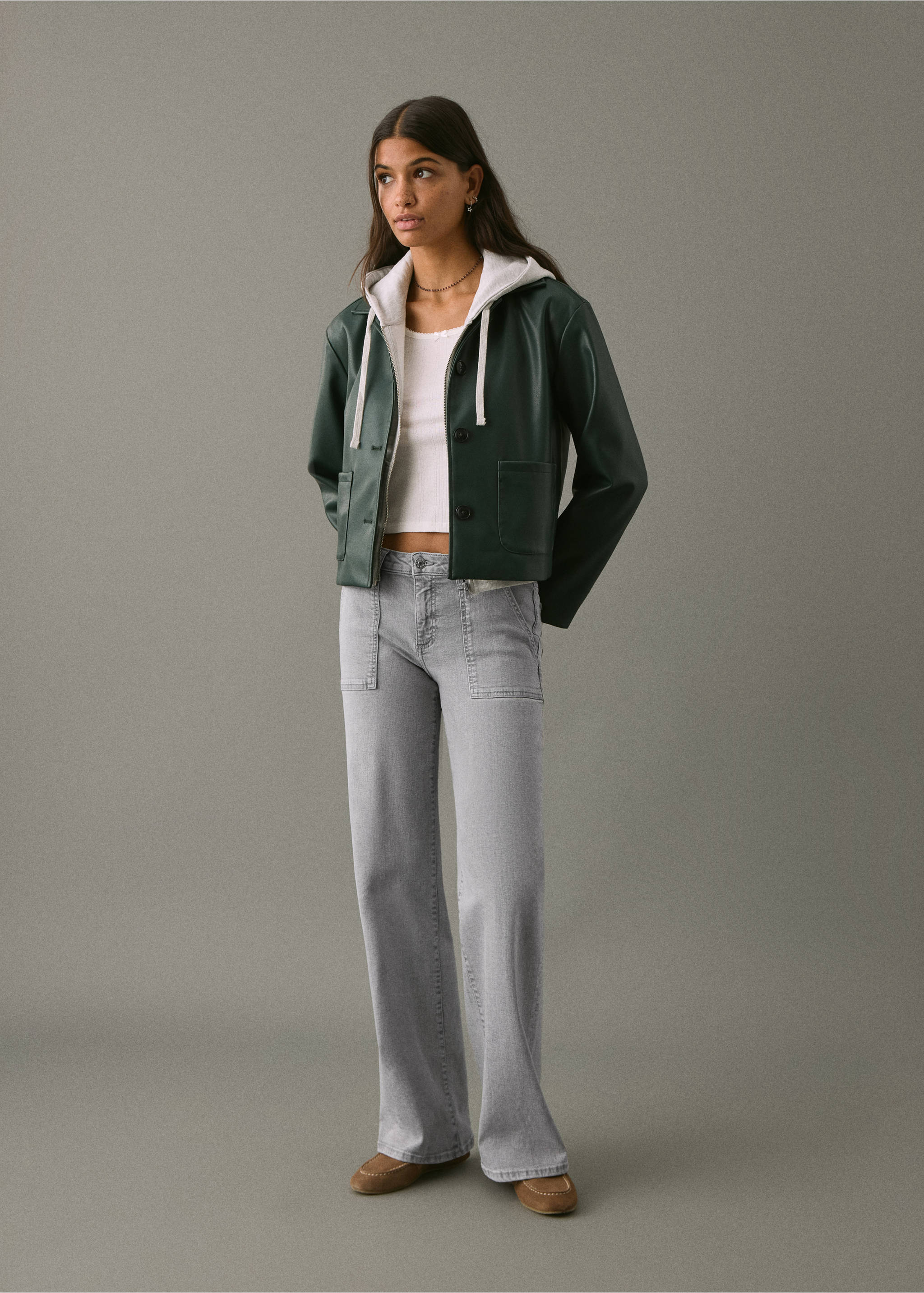 Straight-leg jeans with star embroidery - General plane, Denim Grey. Ref: 17011200-00.