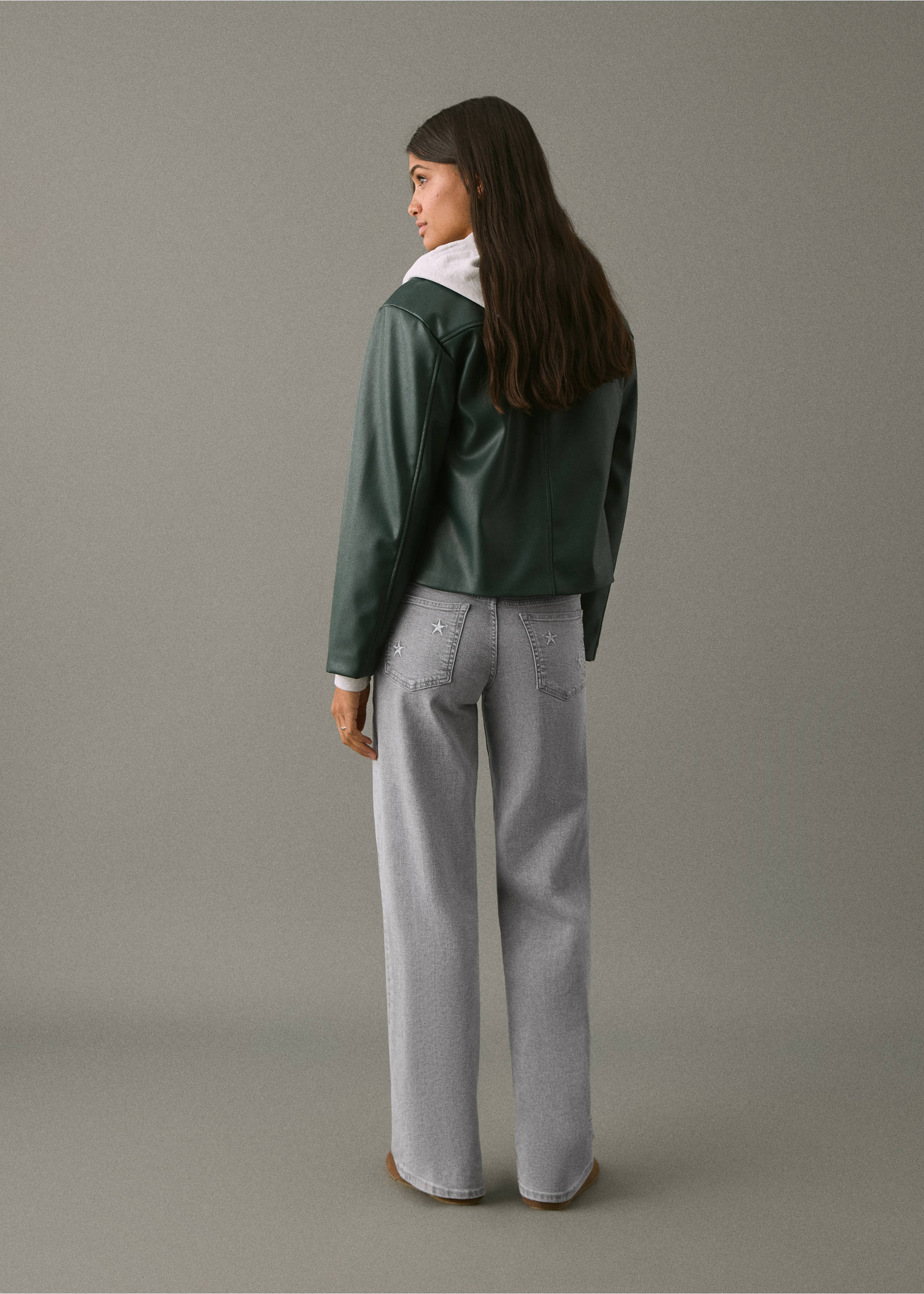 Straight-leg jeans with star embroidery - Reverse of the article, Denim Grey. Ref: 17011200-00.
