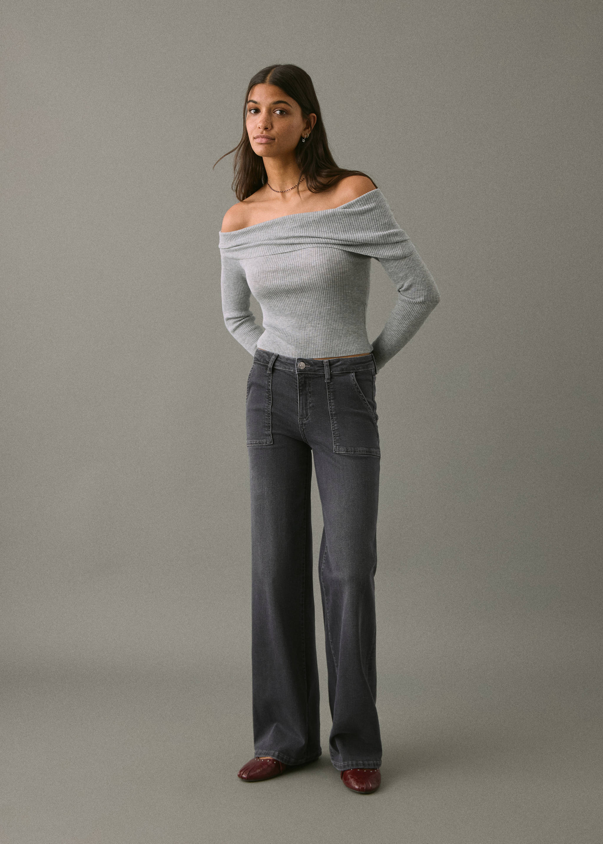 Culotte jeans with embroidered stars - General plane