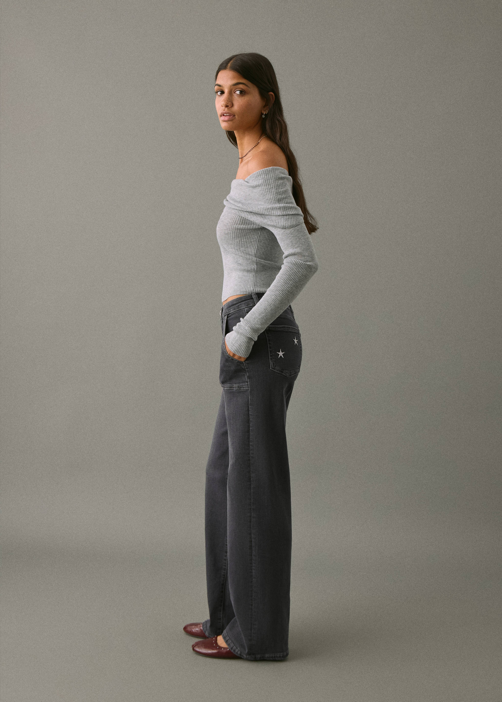 Culotte jeans with embroidered stars - Medium plane