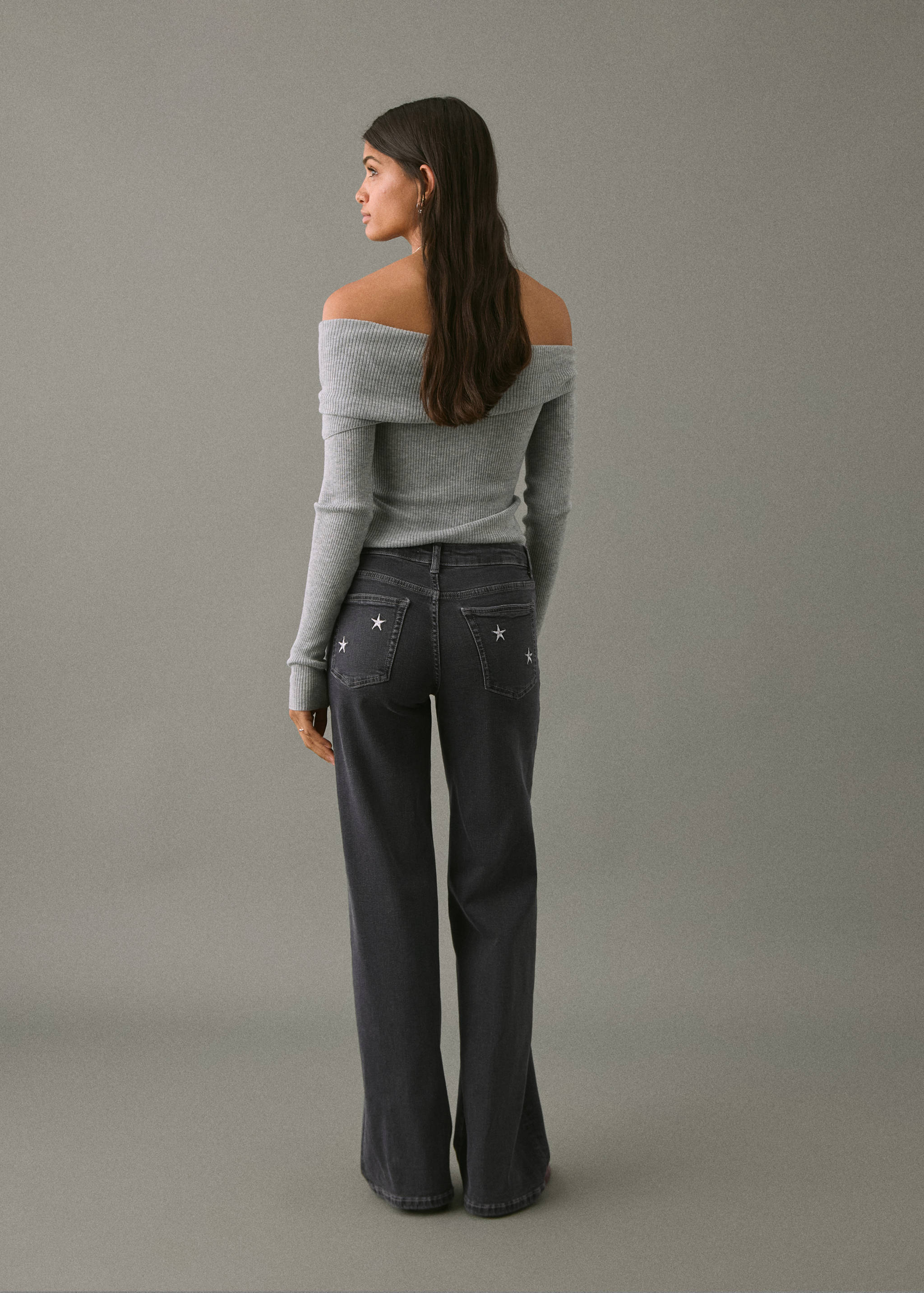 Culotte jeans with embroidered stars - Reverse of the article