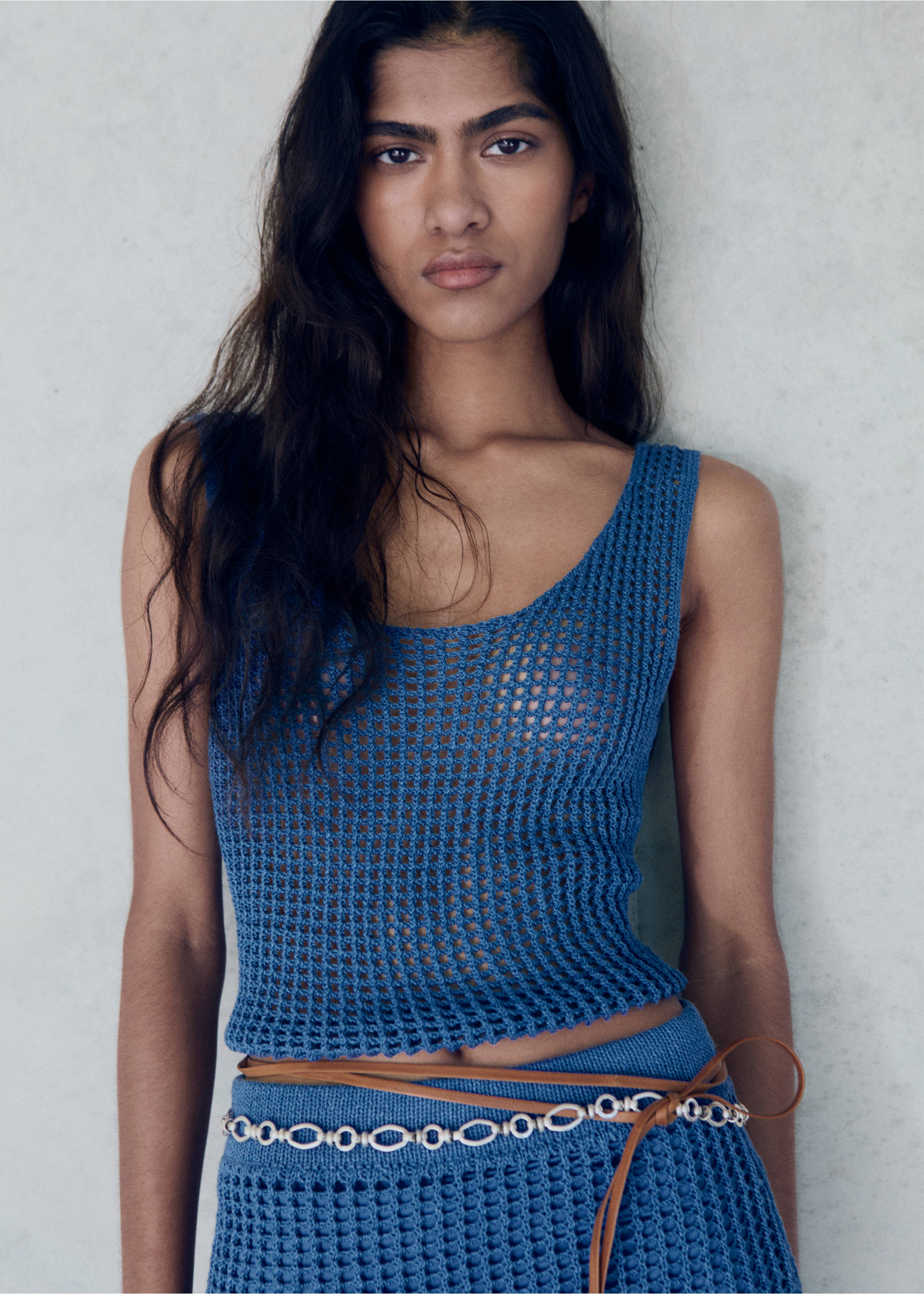 Knitted crop top - Medium plane, Blue. Ref: 17011221-00.
