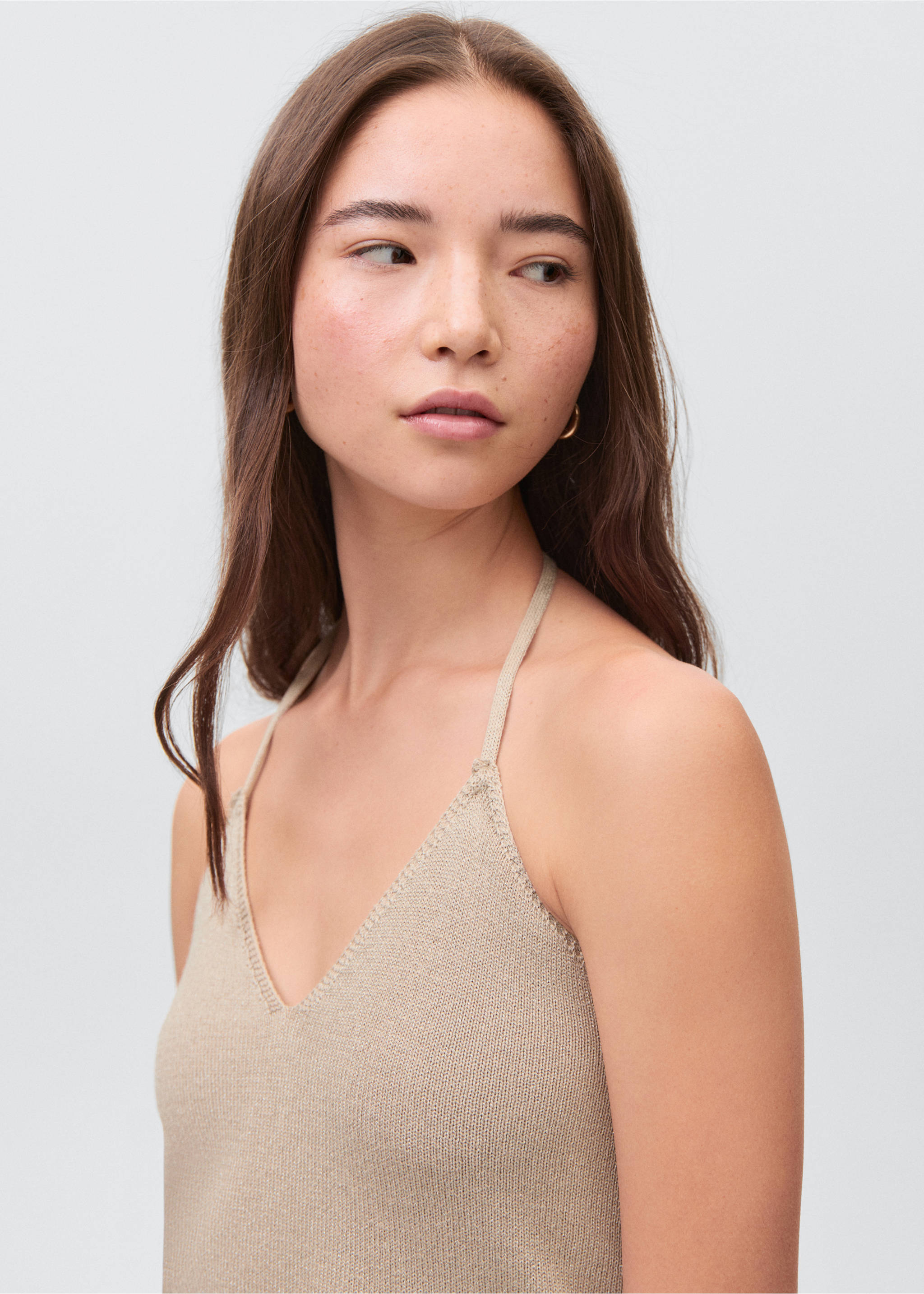 Knit halter top - Details of the article 1, Gold. Ref: 17011222-00.